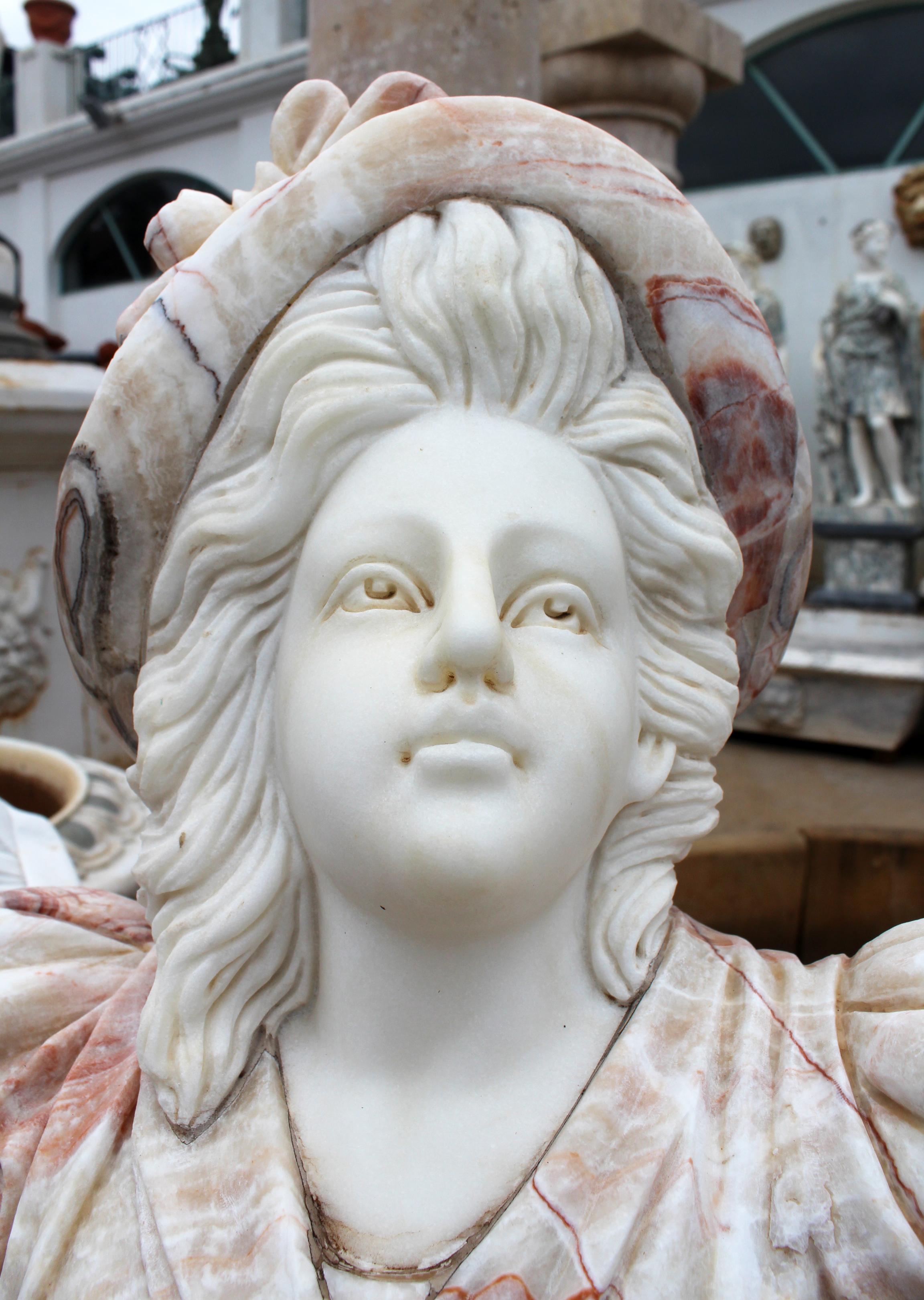 Hand Carved White Carrara Marble and Onyx Bust of a Romanticist Woman 5