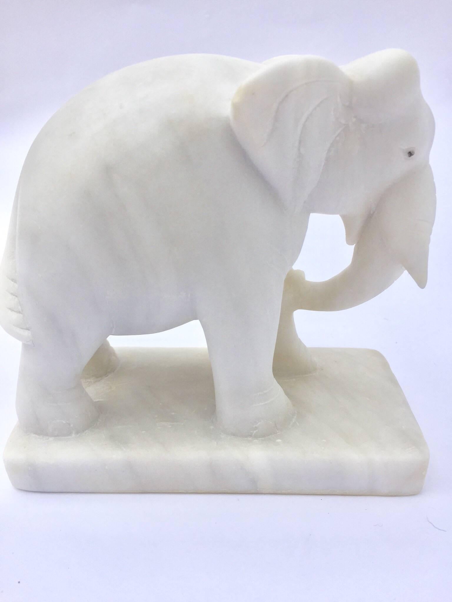 Anglo Raj Hand-Carved White Elephant Marble Sculpture Jaipur, Rajasthan India