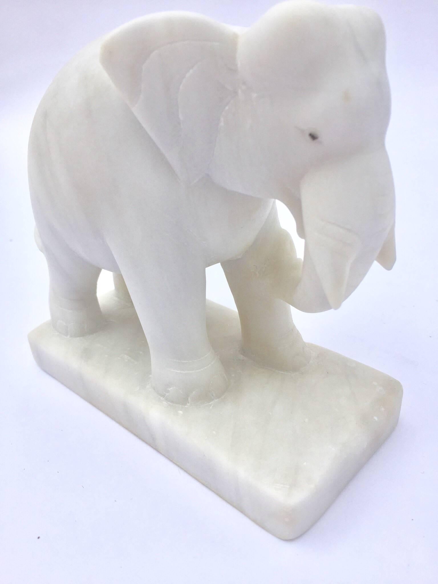 Indian Hand-Carved White Elephant Marble Sculpture Jaipur, Rajasthan India