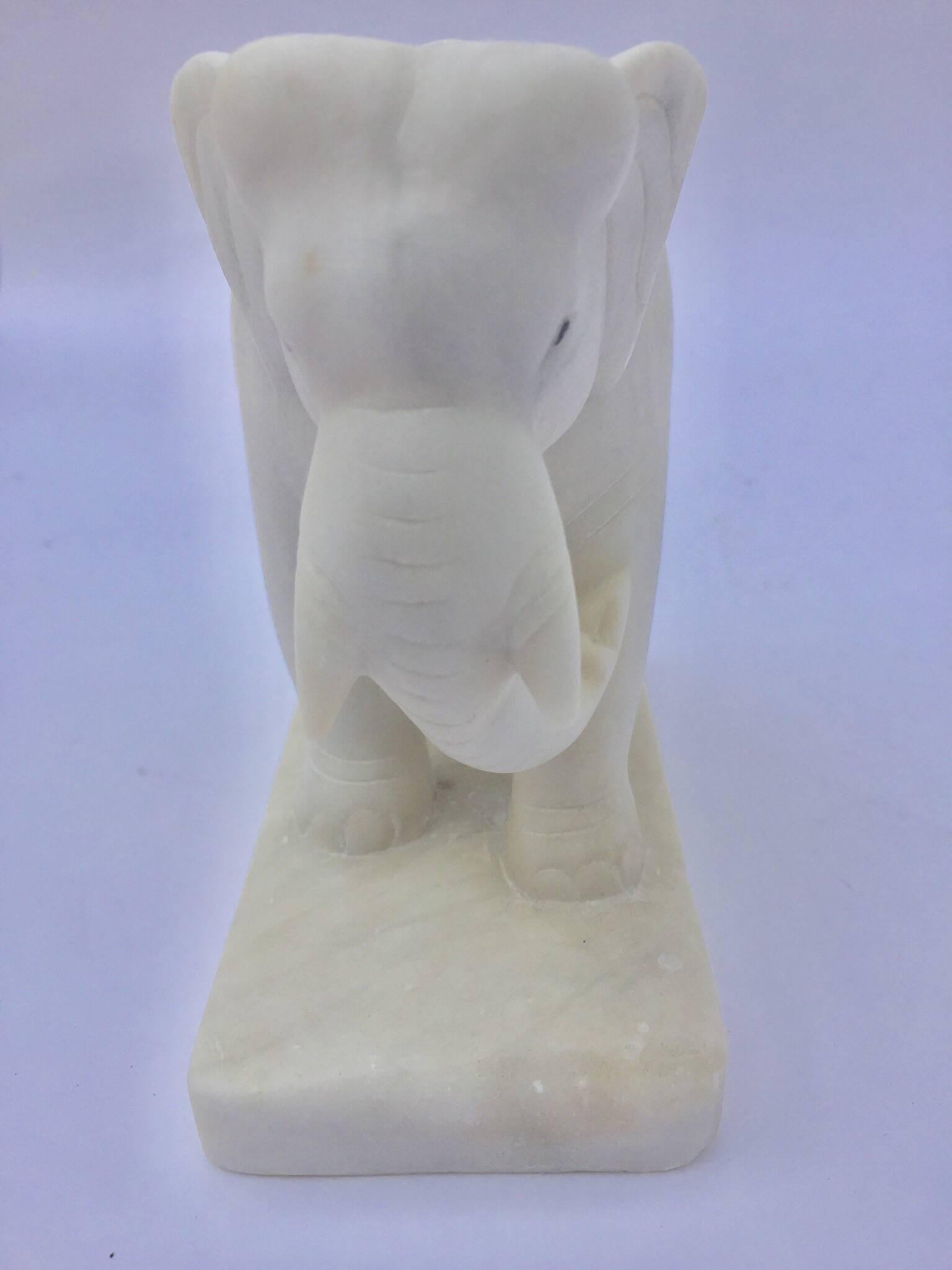 Hand-Carved White Elephant Marble Sculpture Jaipur, Rajasthan India In Excellent Condition In North Hollywood, CA