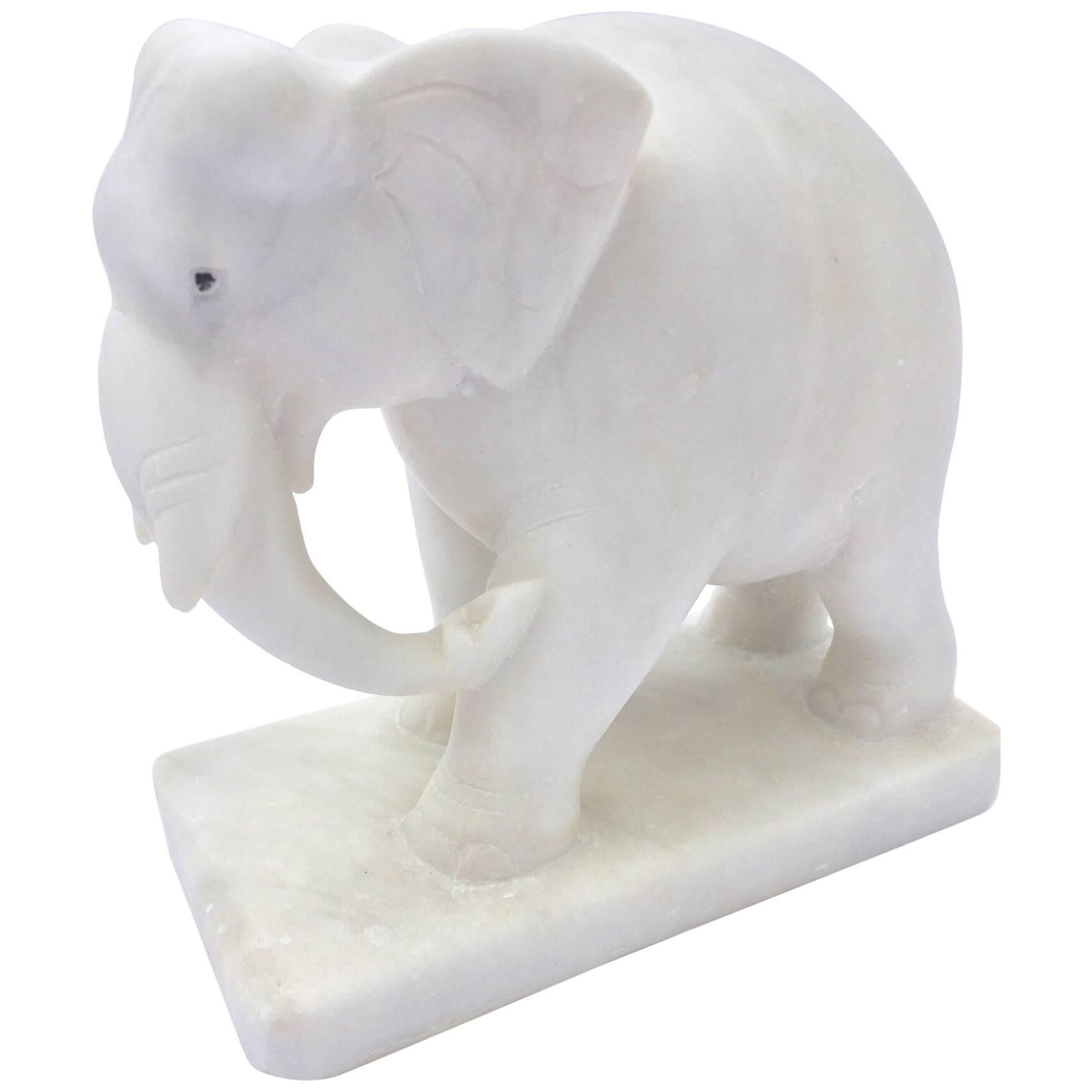 Hand-Carved White Elephant Marble Sculpture Jaipur, Rajasthan India