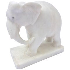 Vintage Hand-Carved White Elephant Marble Sculpture Jaipur, Rajasthan India