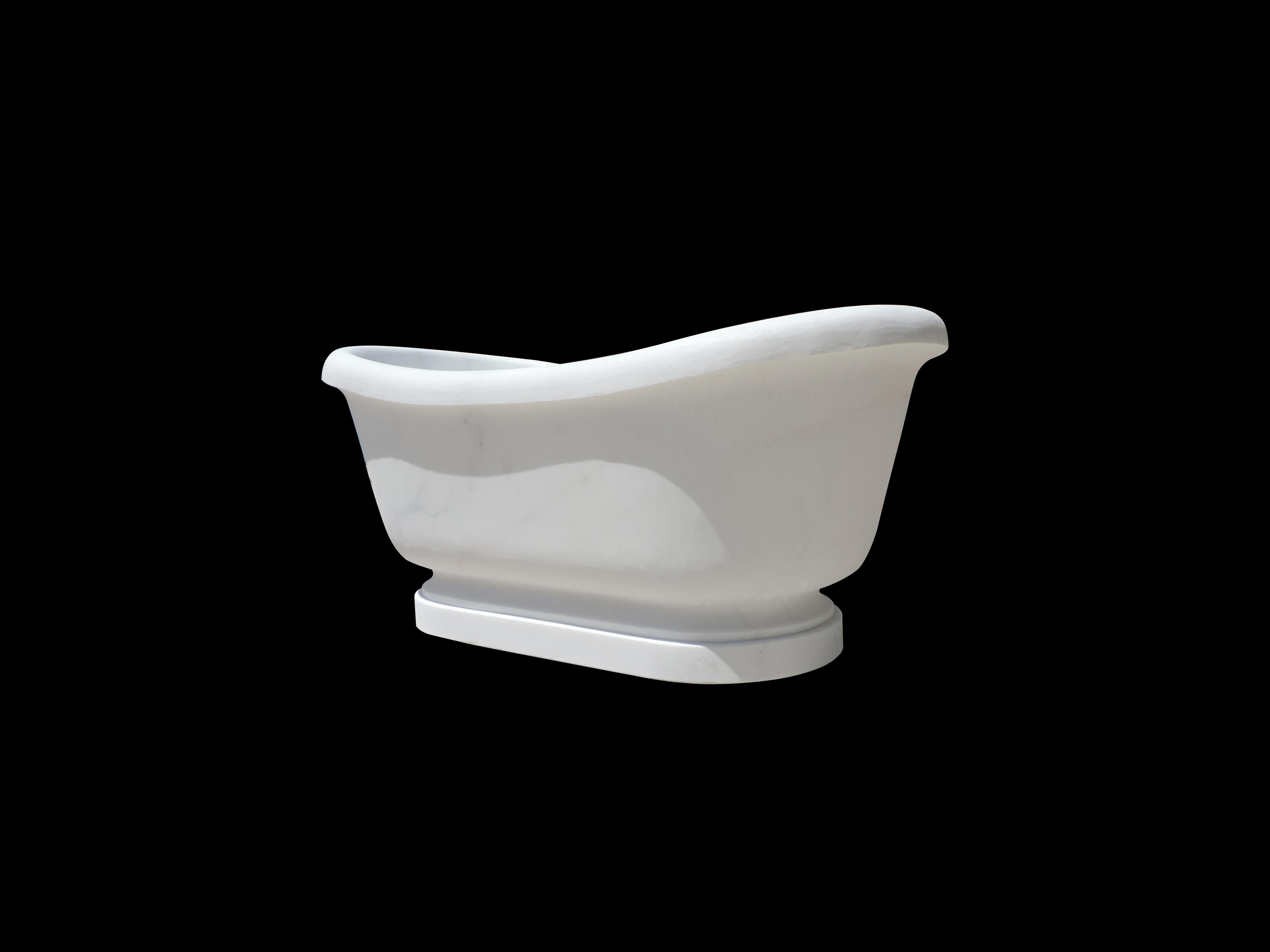 Hand-Carved Hand Carved White European Slipper Style Marble Bathtub For Sale