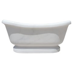 Hand Carved White European Slipper Style Marble Bathtub