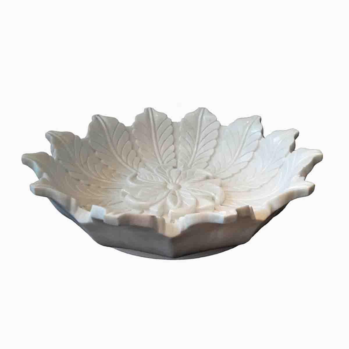 Anglo-Indian Hand-Carved White Marble Bowl, Mid-20th Century