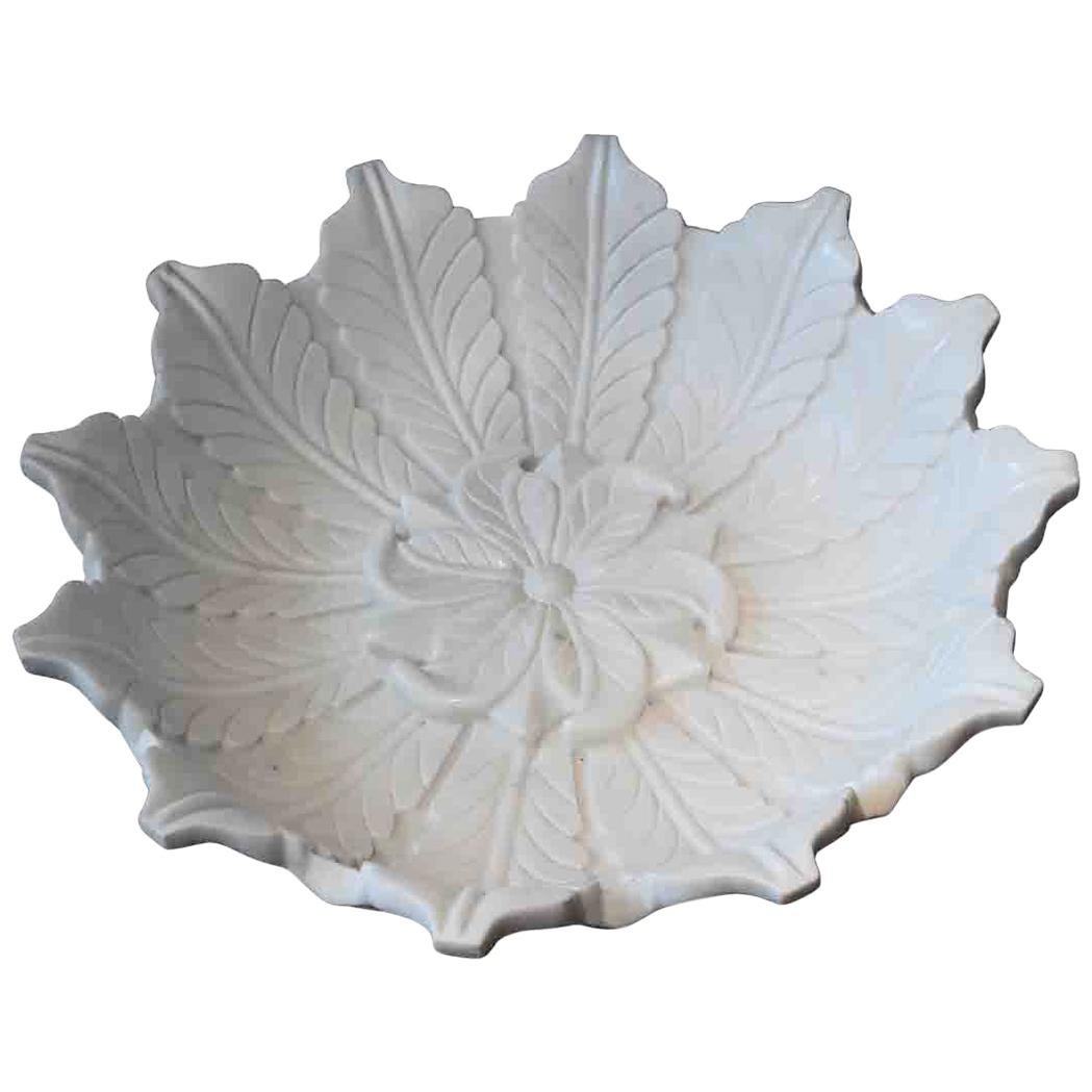 Hand-Carved White Marble Bowl, Mid-20th Century