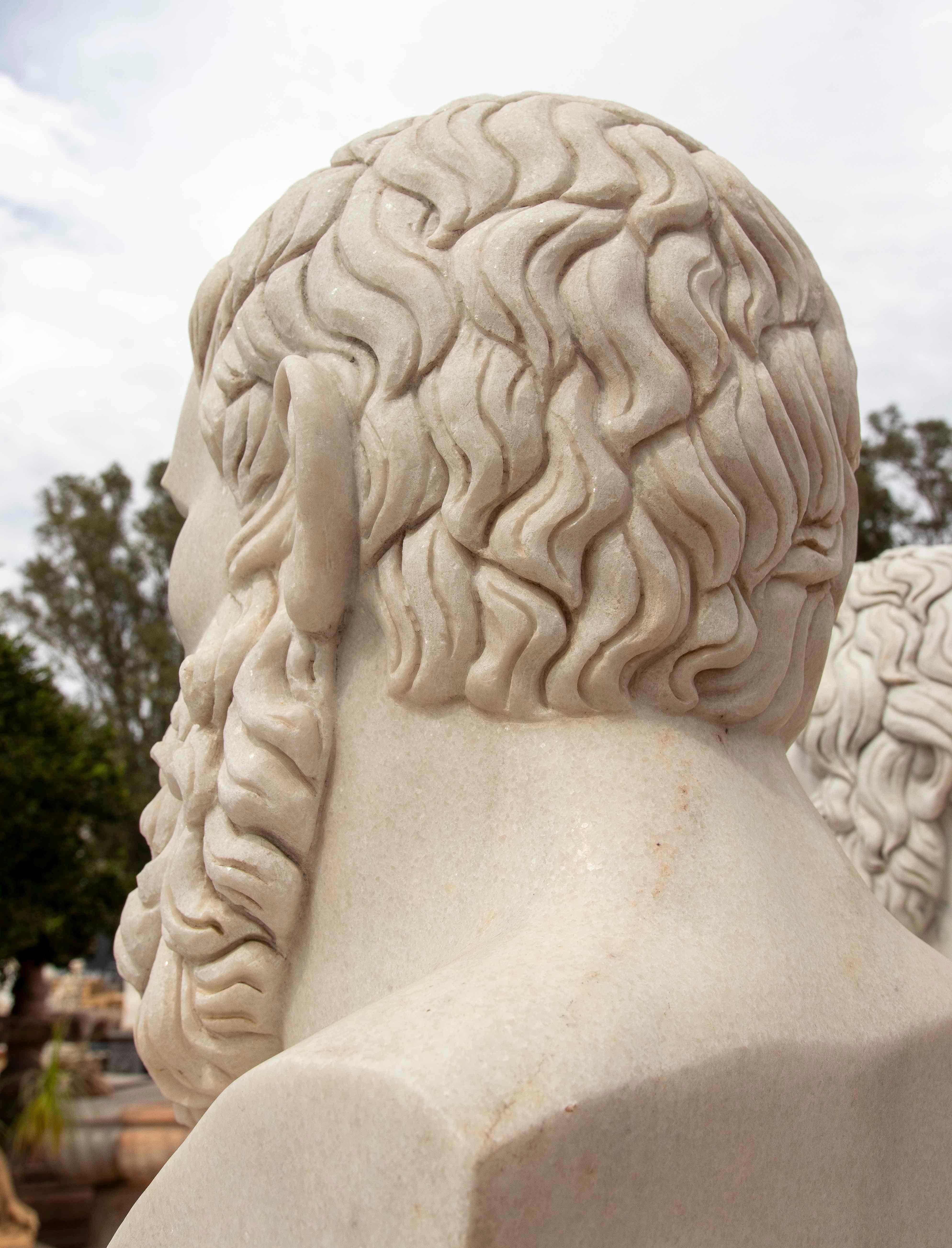 Late 20th Century Hand-Carved White Marble Bust of Solon For Sale
