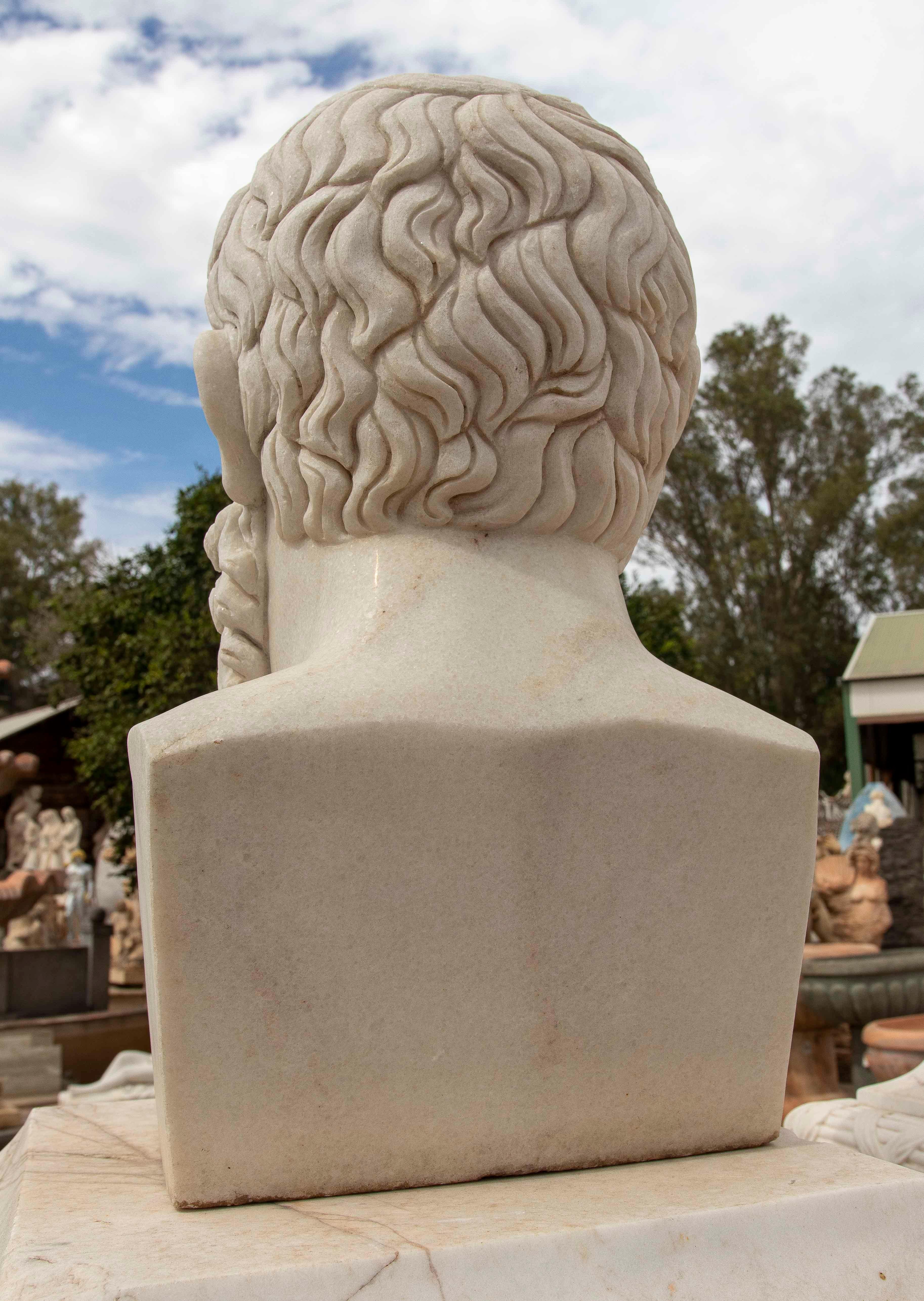 Hand-Carved White Marble Bust of Solon For Sale 2