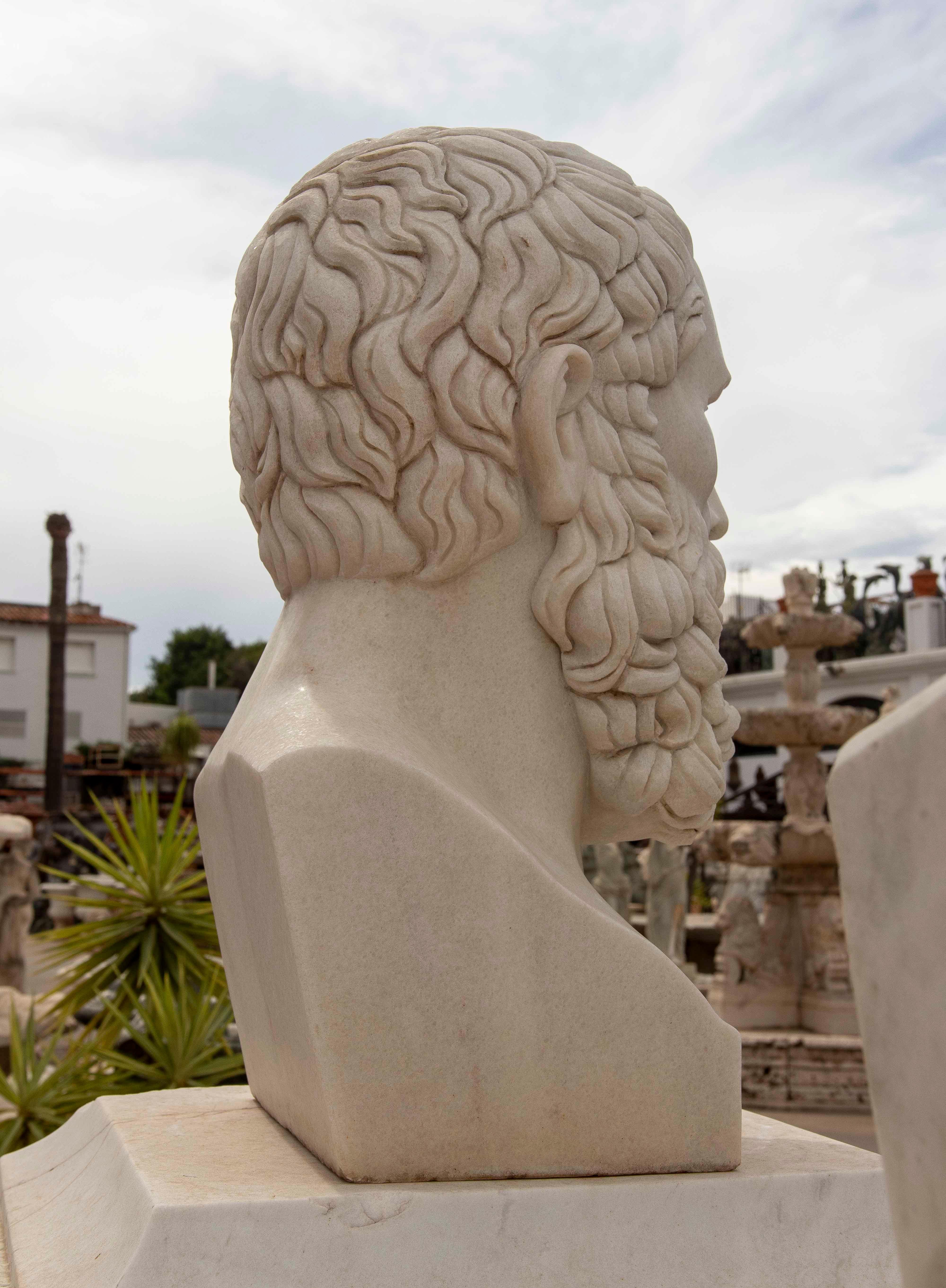 Hand-Carved White Marble Bust of Solon For Sale 3