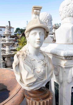Hand-Carved White Marble Classic Warrior Bust in with Marble Base