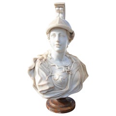 Hand-Carved White Marble Classic Warrior Bust in with Marble Base