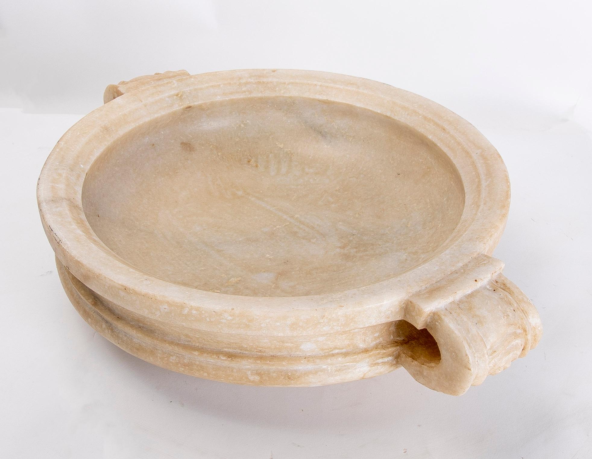 Hand-Carved White Marble Decorative Dish in the Shape of a Casserole with Handle For Sale 8
