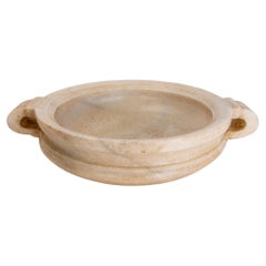 Hand-Carved White Marble Decorative Dish in the Shape of a Casserole with Handle