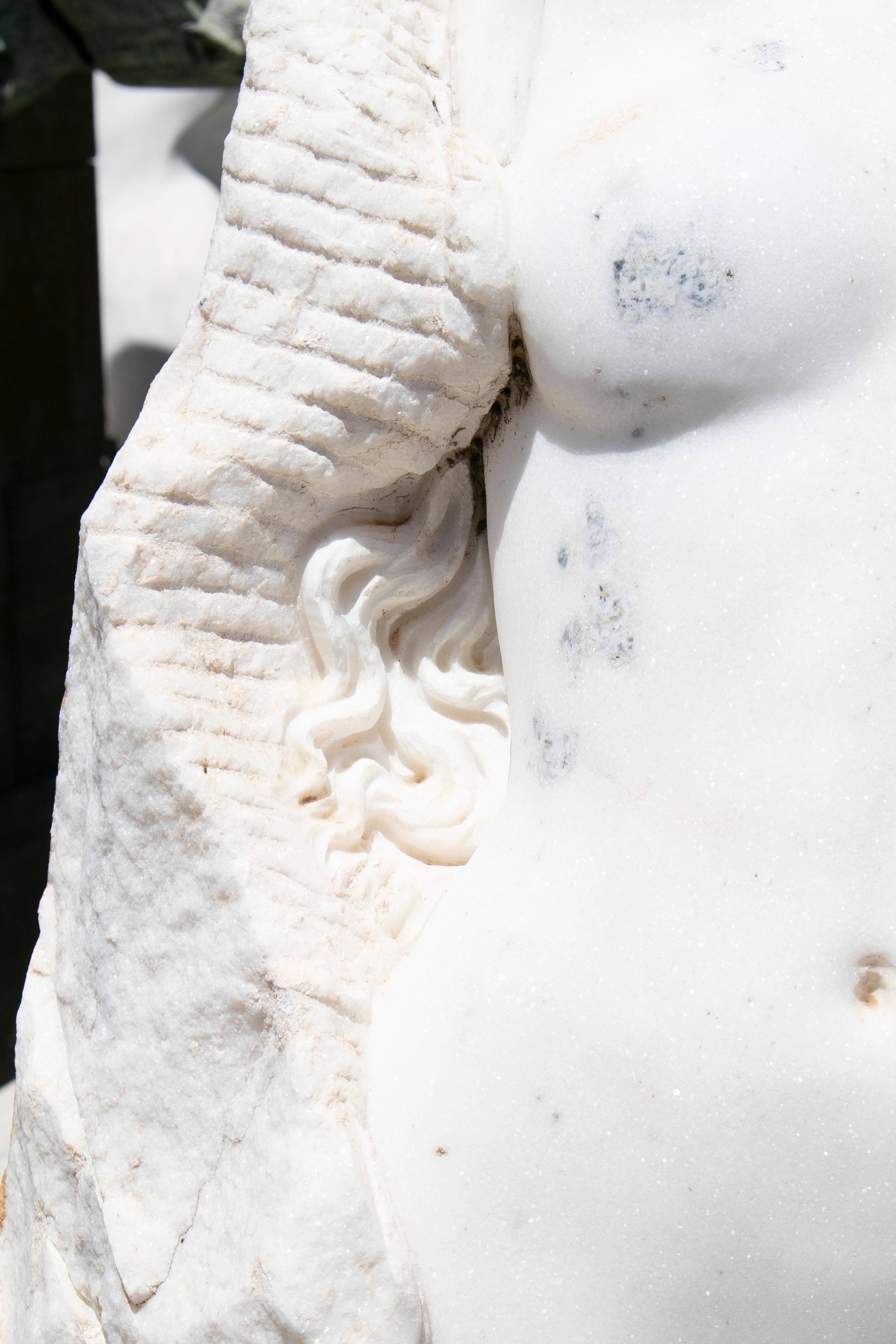 Hand Carved White Marble Female Sculpture on a Single Block 7
