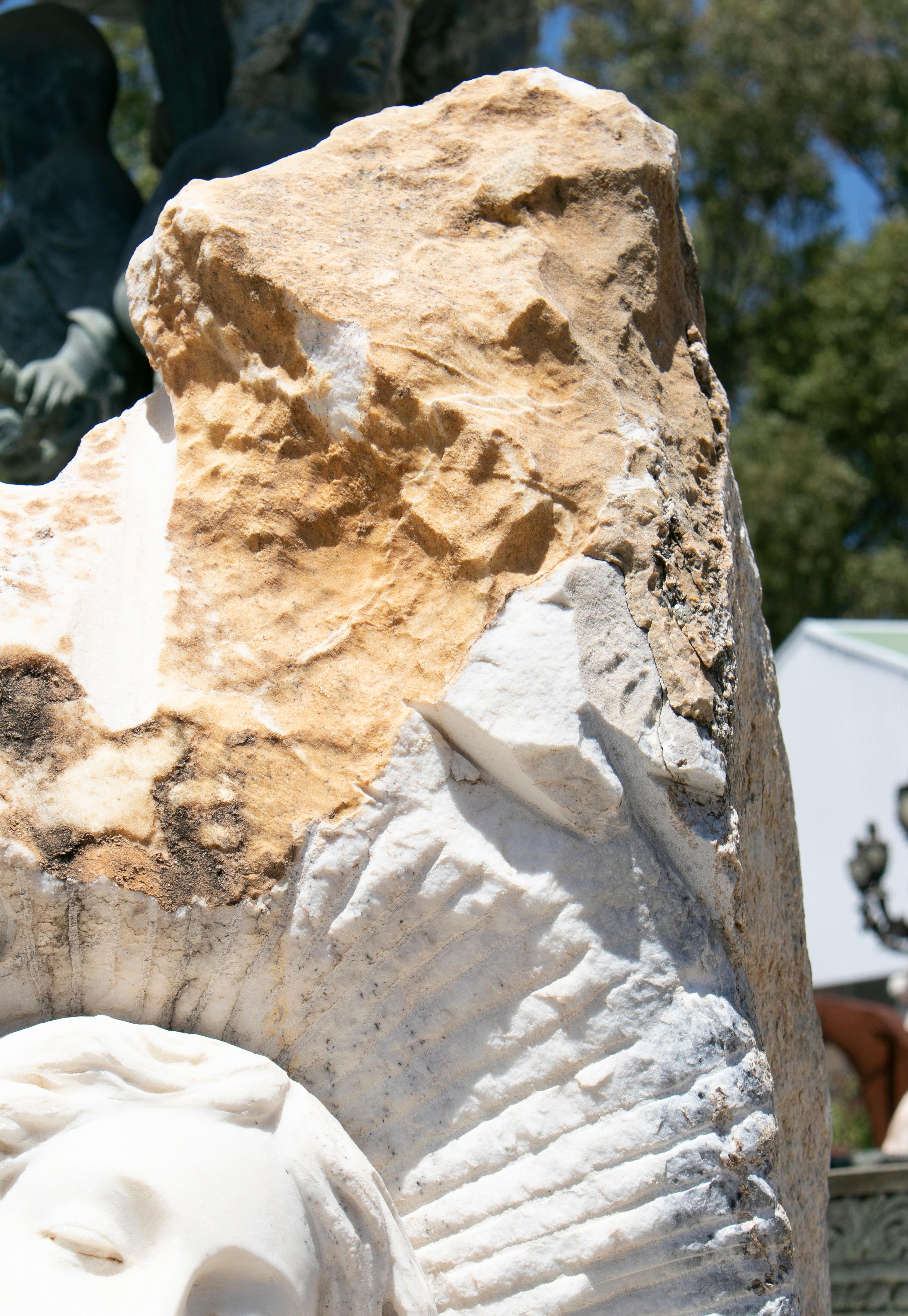 Hand Carved White Marble Female Sculpture on a Single Block 8