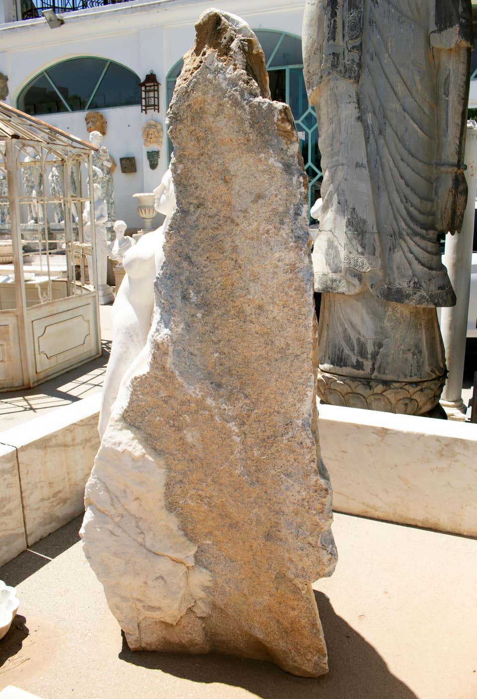 Hand Carved White Marble Female Sculpture on a Single Block In Good Condition For Sale In Malaga, ES