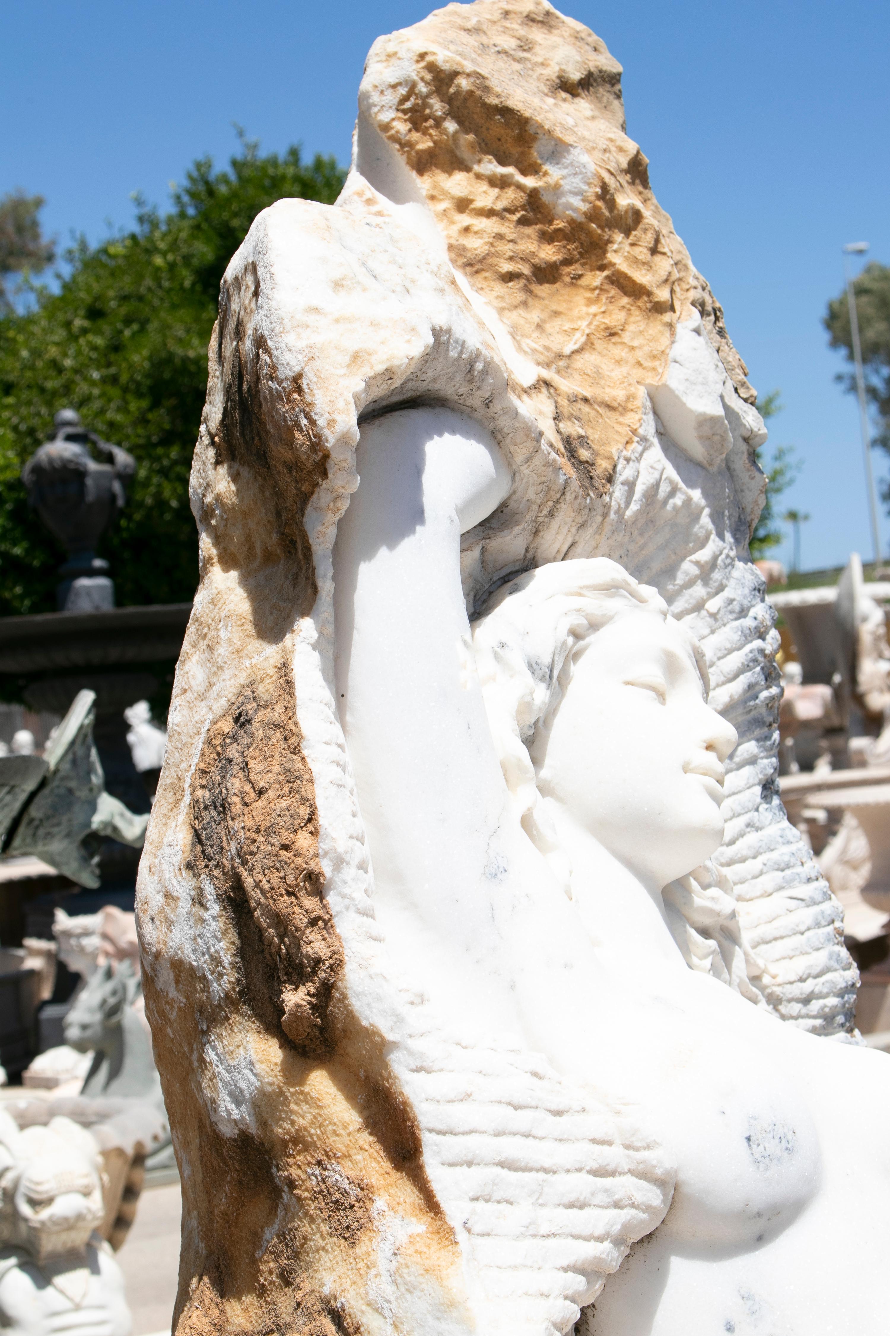 Hand Carved White Marble Female Sculpture on a Single Block 2