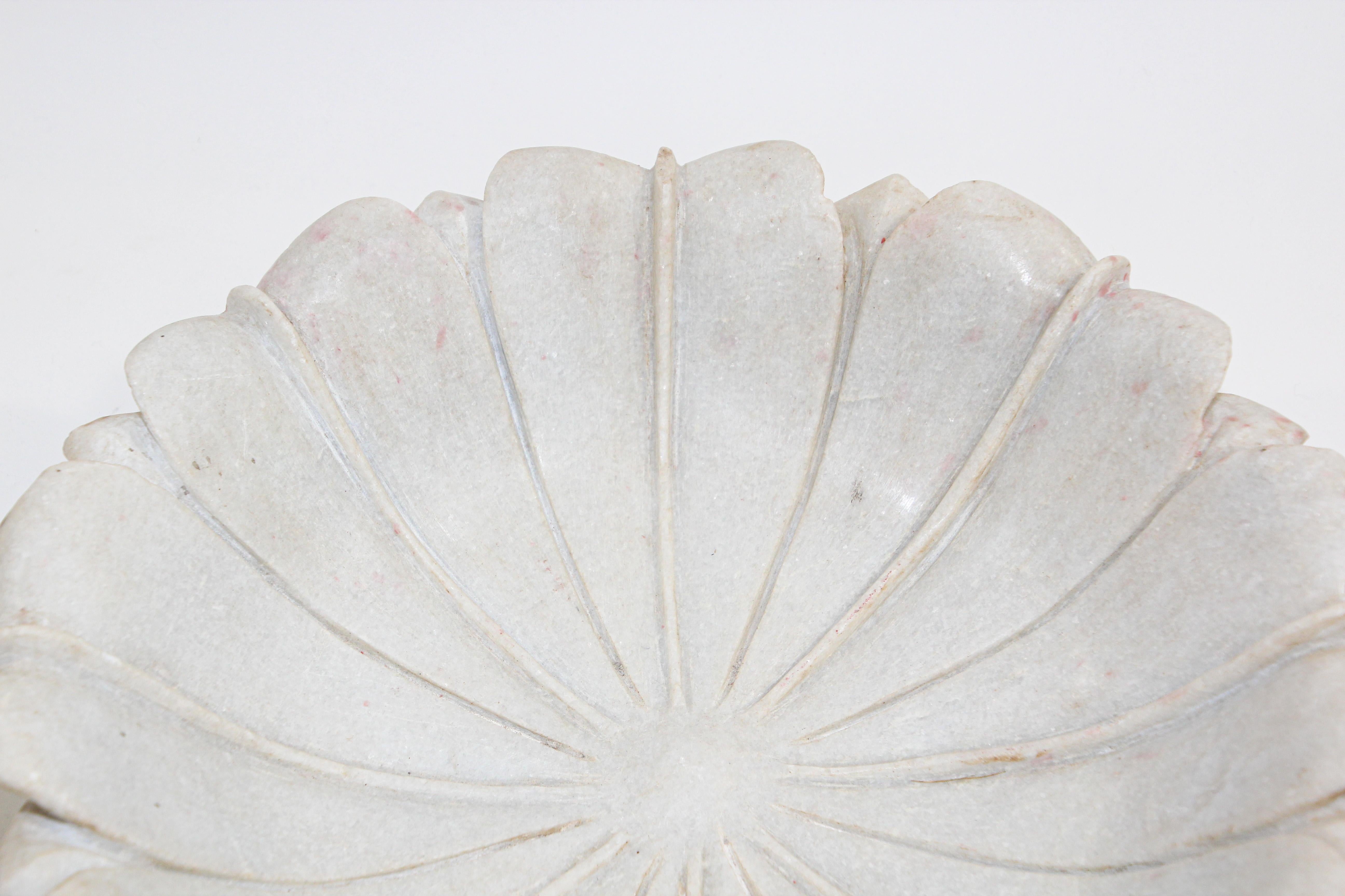 20th Century Hand-carved White Marble Flower Lotus Shaped Bowl India