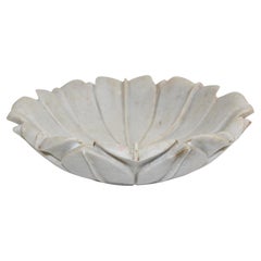 Hand-carved White Marble Flower Lotus Shaped Bowl India