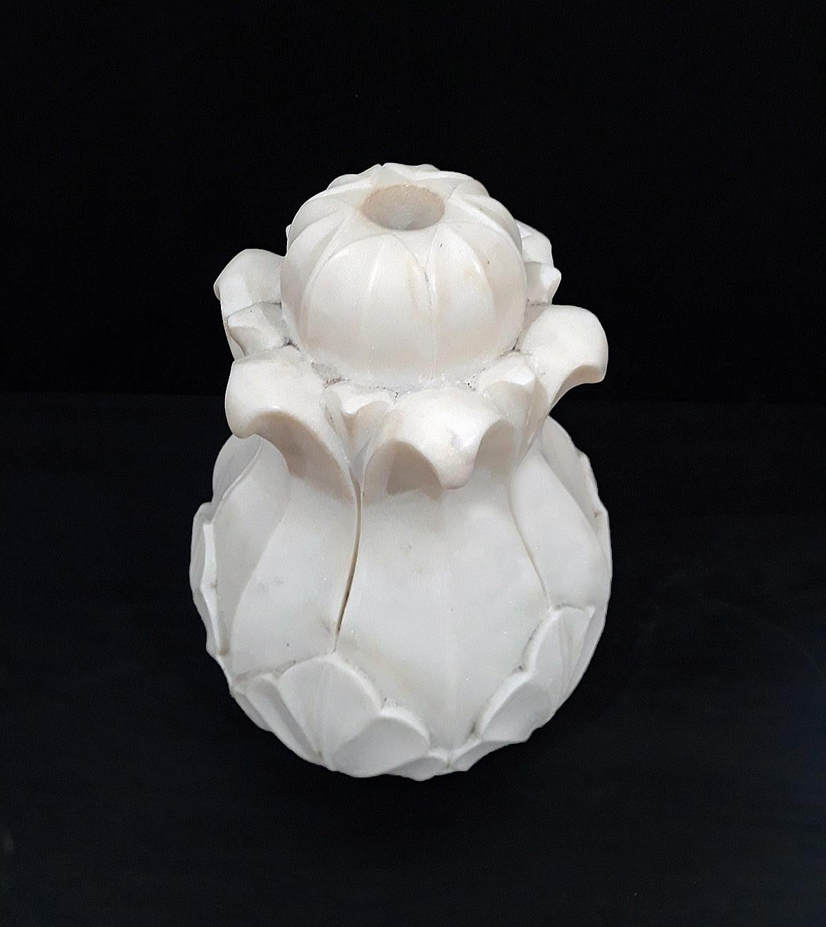 Hand-Carved White Marble Fountain Vessel from India 1