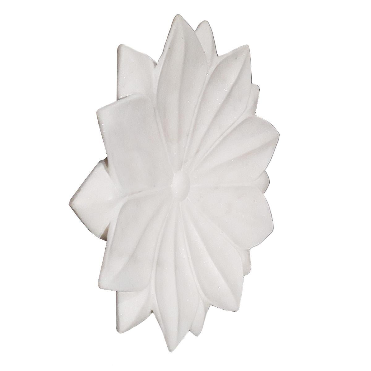 Indian Hand Carved White Marble Lotus Plate