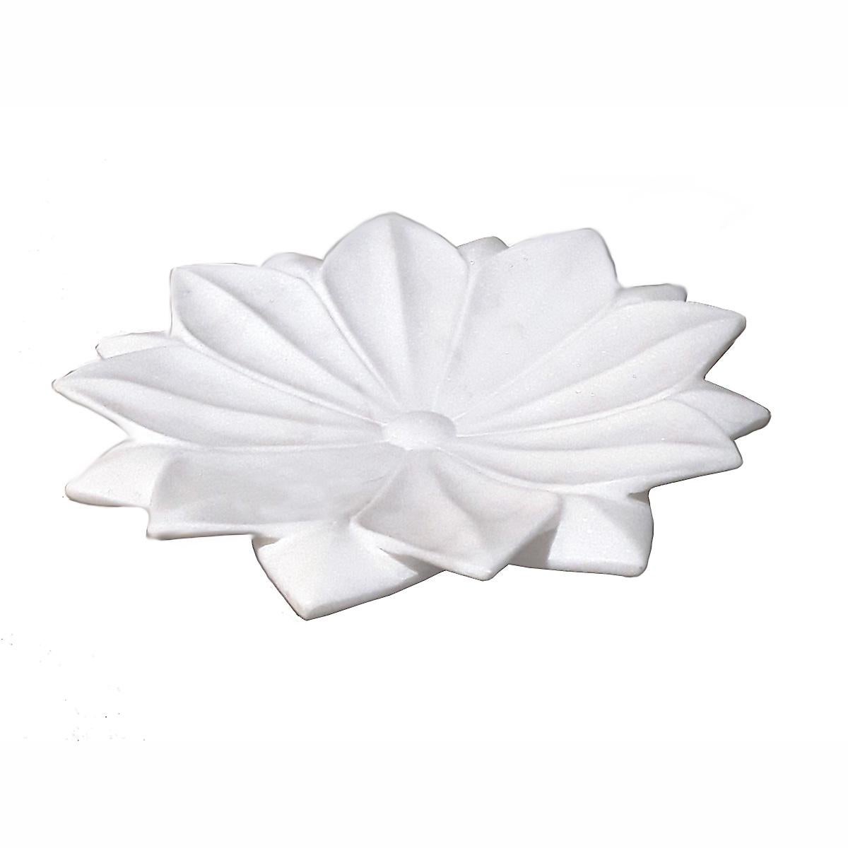 Hand-Carved Hand Carved White Marble Lotus Plate