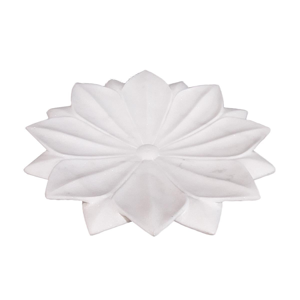 Hand Carved White Marble Lotus Plate In Good Condition In New York, NY