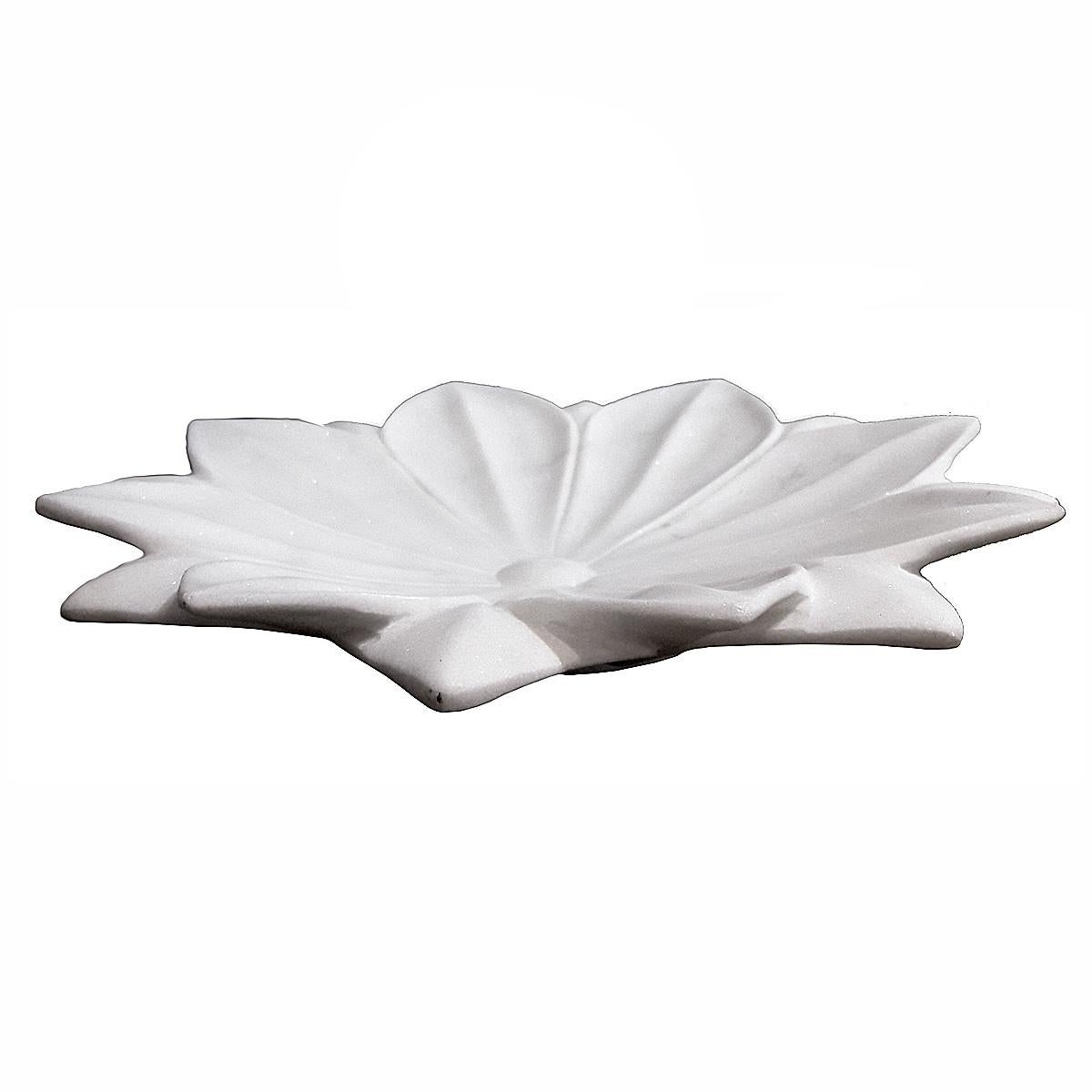 Late 20th Century Hand Carved White Marble Lotus Plate