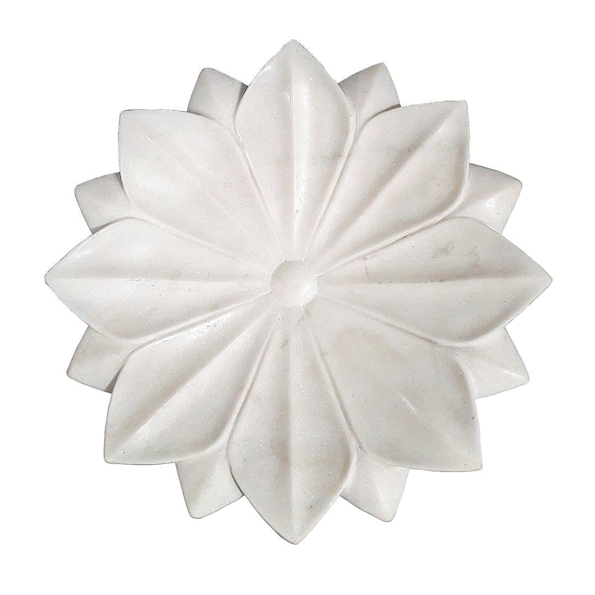 Hand Carved White Marble Lotus Plate