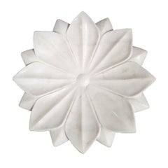 Vintage Hand Carved White Marble Lotus Plate