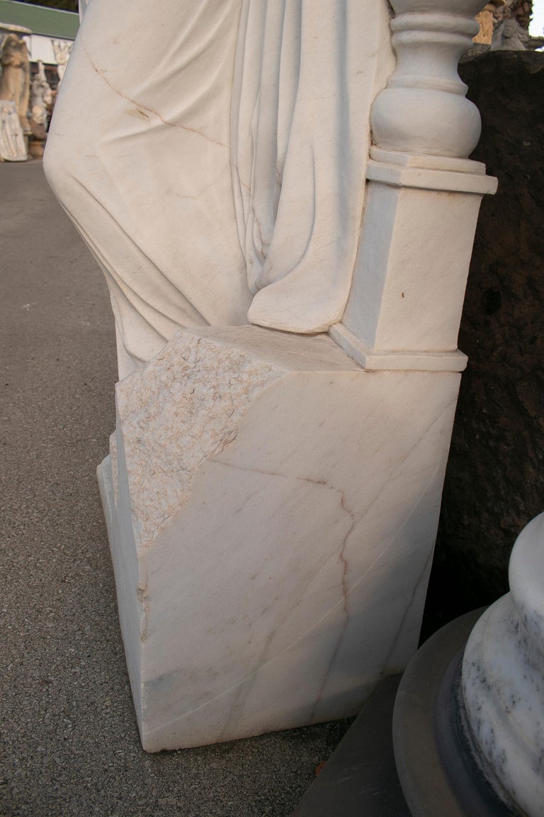 Hand Carved White Marble Sculpture of a Woman Leaning on a Ladder For ...