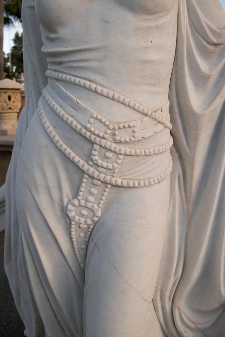 Hand Carved White Marble Sculpture of a Woman Leaning on a Ladder For ...