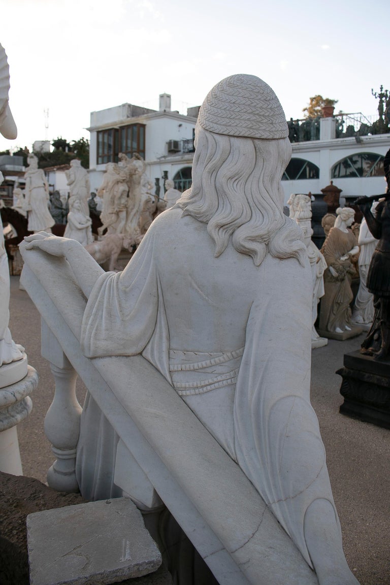 Hand Carved White Marble Sculpture of a Woman Leaning on a Ladder For ...