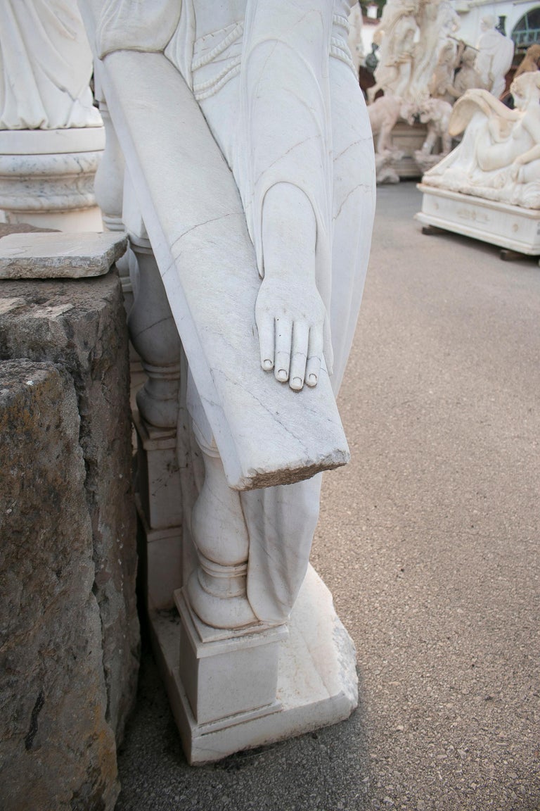 Hand Carved White Marble Sculpture of a Woman Leaning on a Ladder For ...