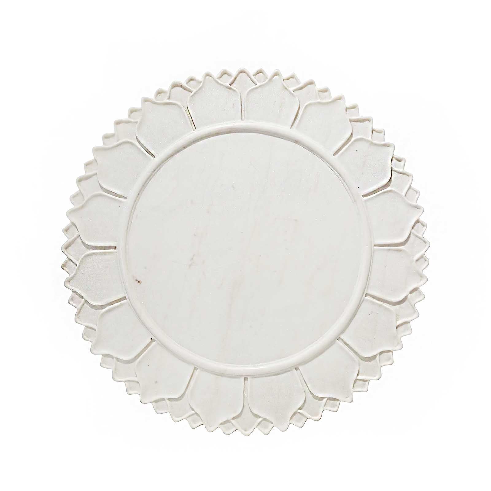 Anglo Raj Hand-Carved White Marble Server / Charger / Plate For Sale