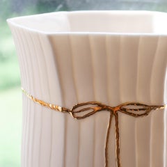 Hand-Carved White Porcelain Vase with Sculptural Gold Rope Detail
