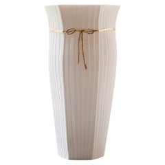 Hand-Carved White Porcelain Vase with Sculptural Gold Rope Detail