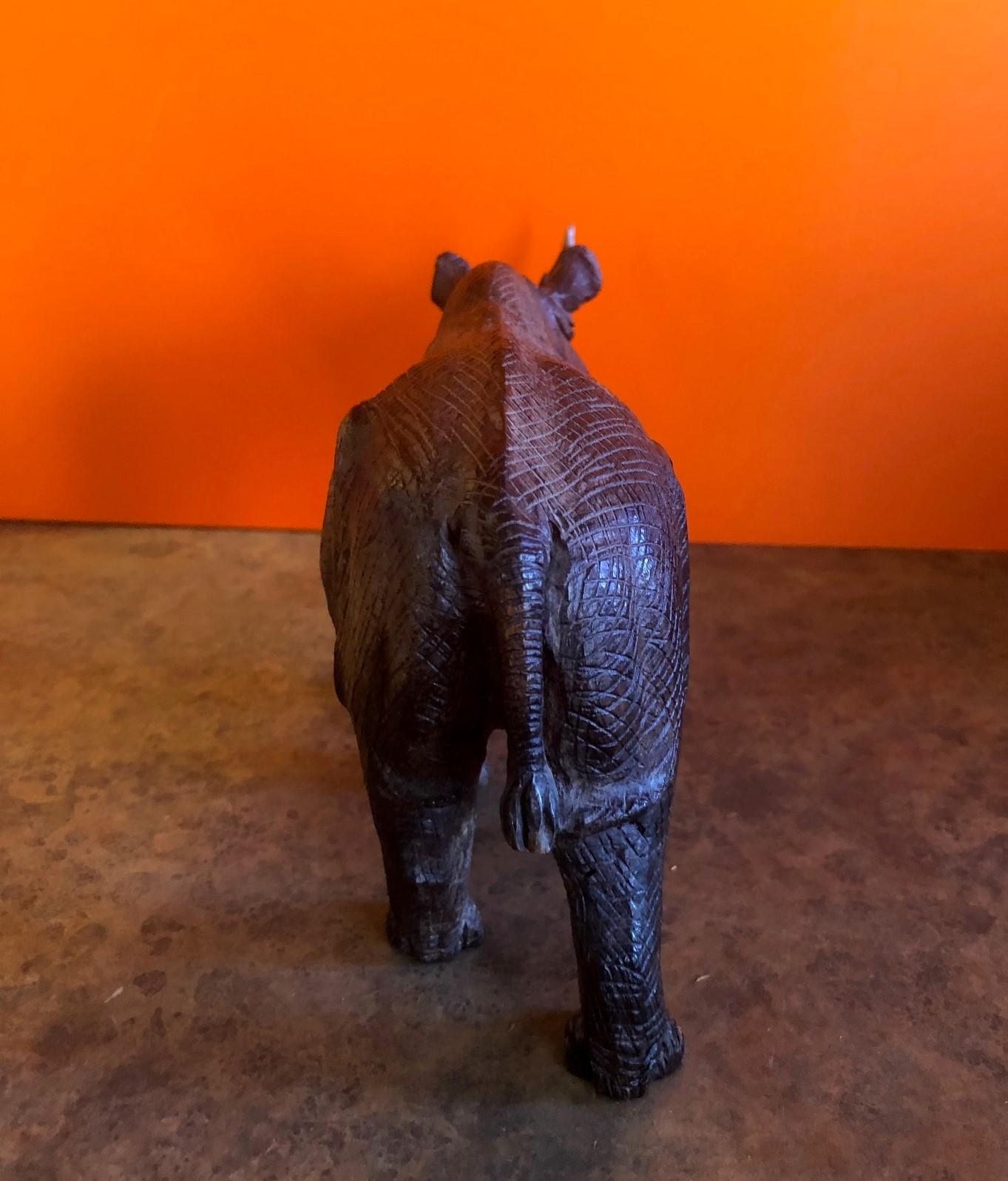Hand-Carved White Rhino / Rhinoceros Signed Sculpture In Excellent Condition In San Diego, CA