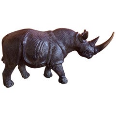 Hand-Carved White Rhino / Rhinoceros Signed Sculpture