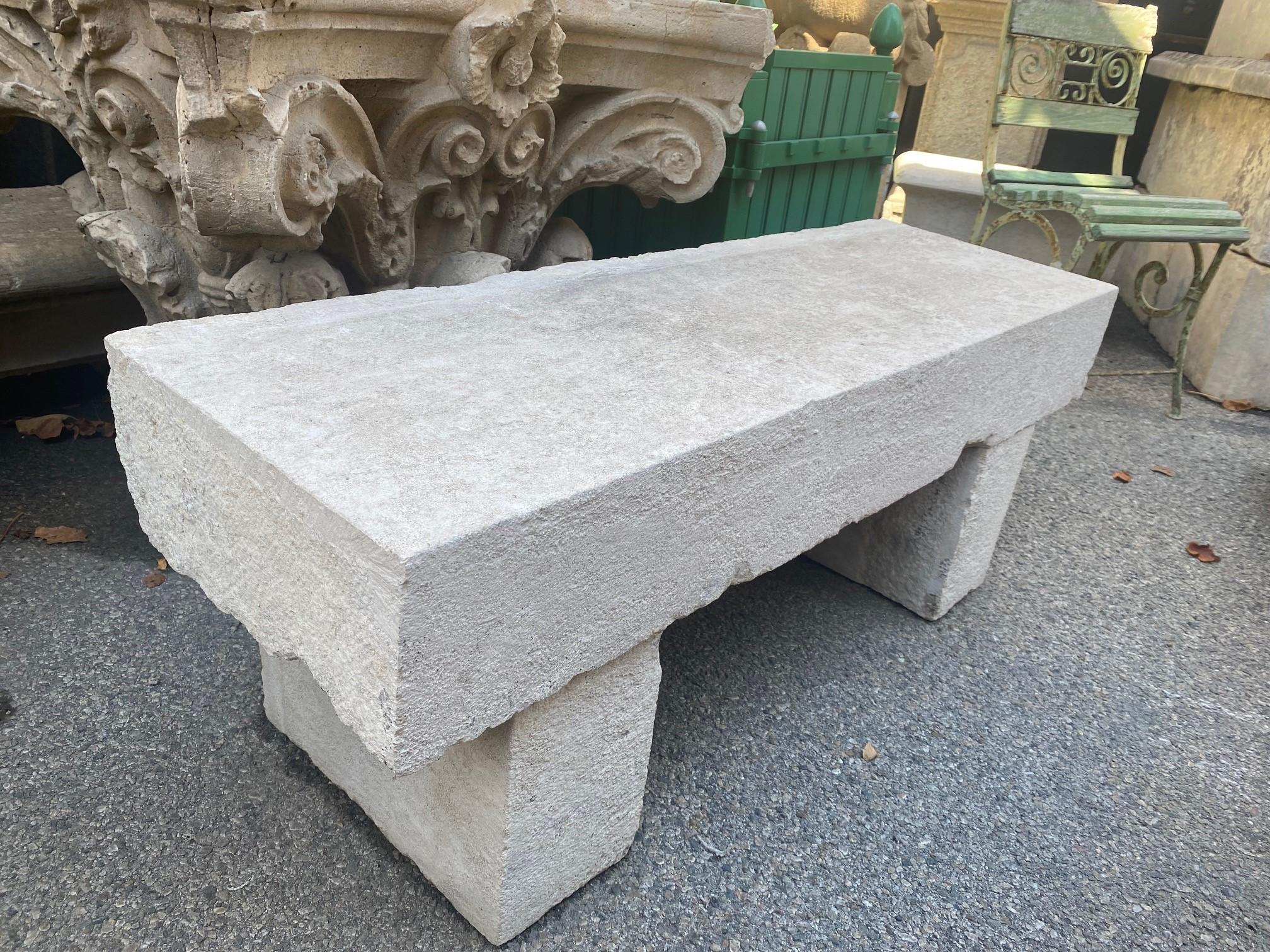 French Hand Carved White Stone Park Garden Bench Seat Antique Indoor Outdoor LA CA 