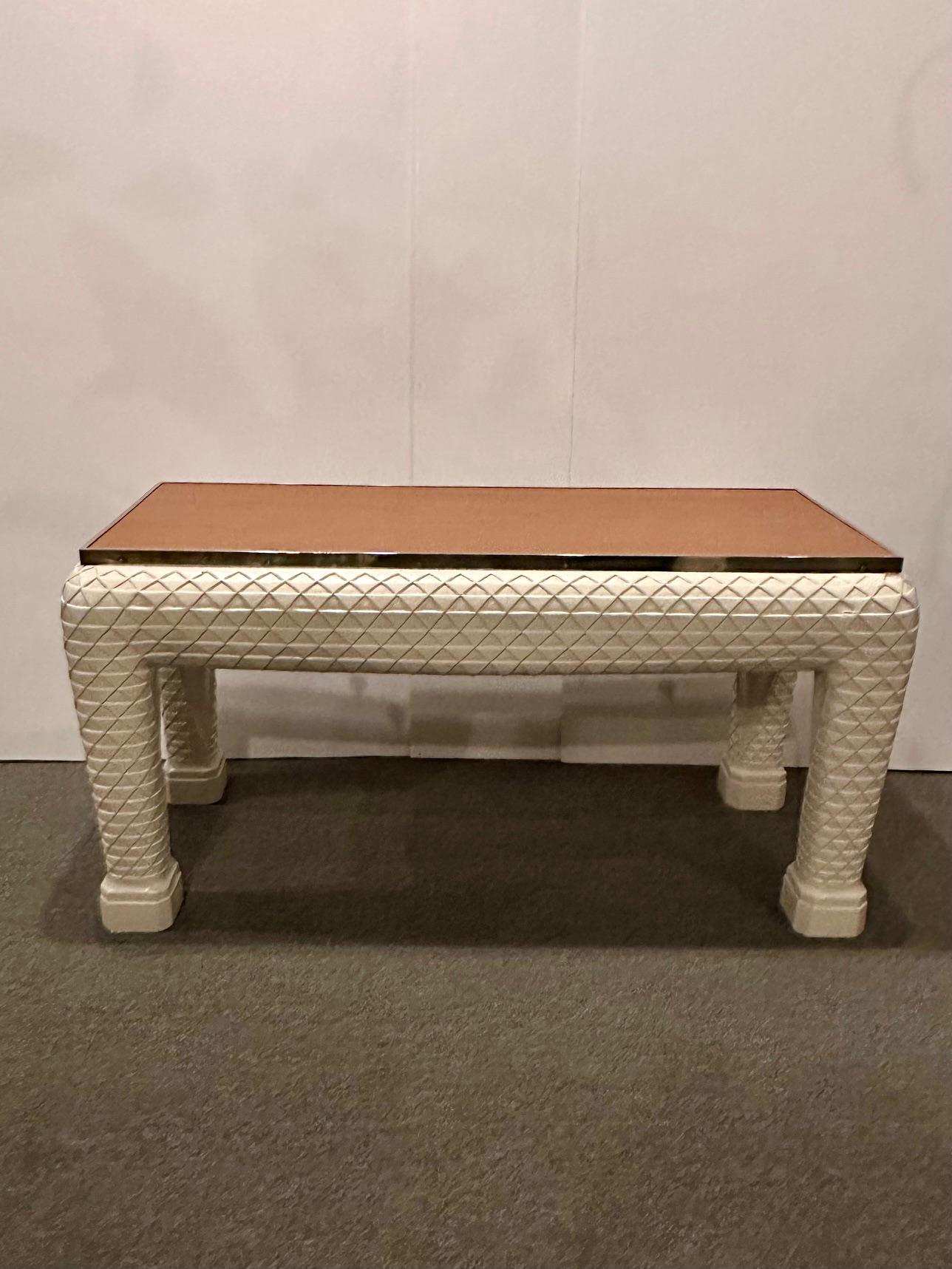 Hand Carved Whitewashed Desk or Console in the Manner of John Dickenson For Sale 1