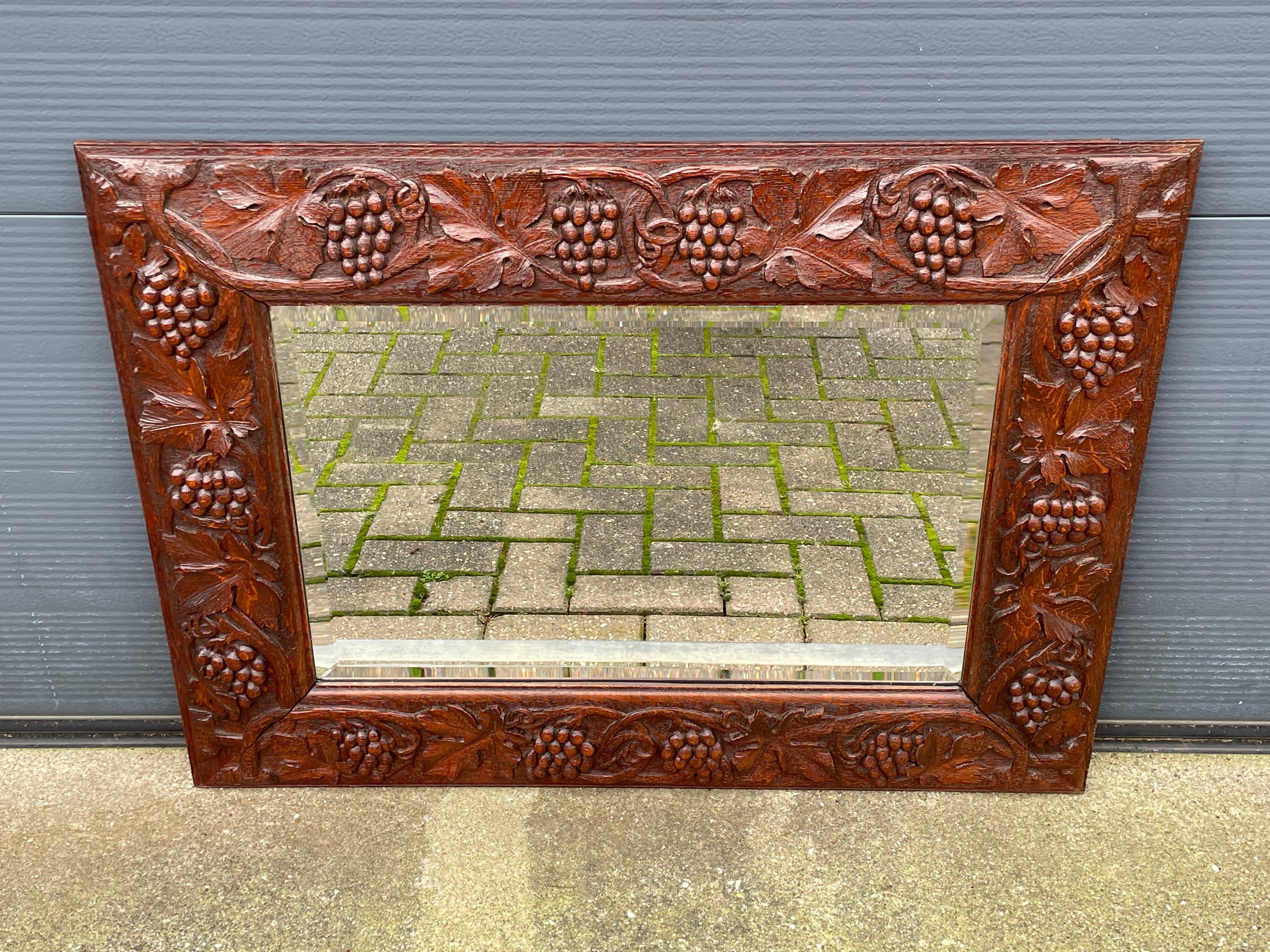 Hand Carved Wine Theme Arts & Crafts Wall Mirror with Grape Bunches & Leafs 1910 For Sale 8