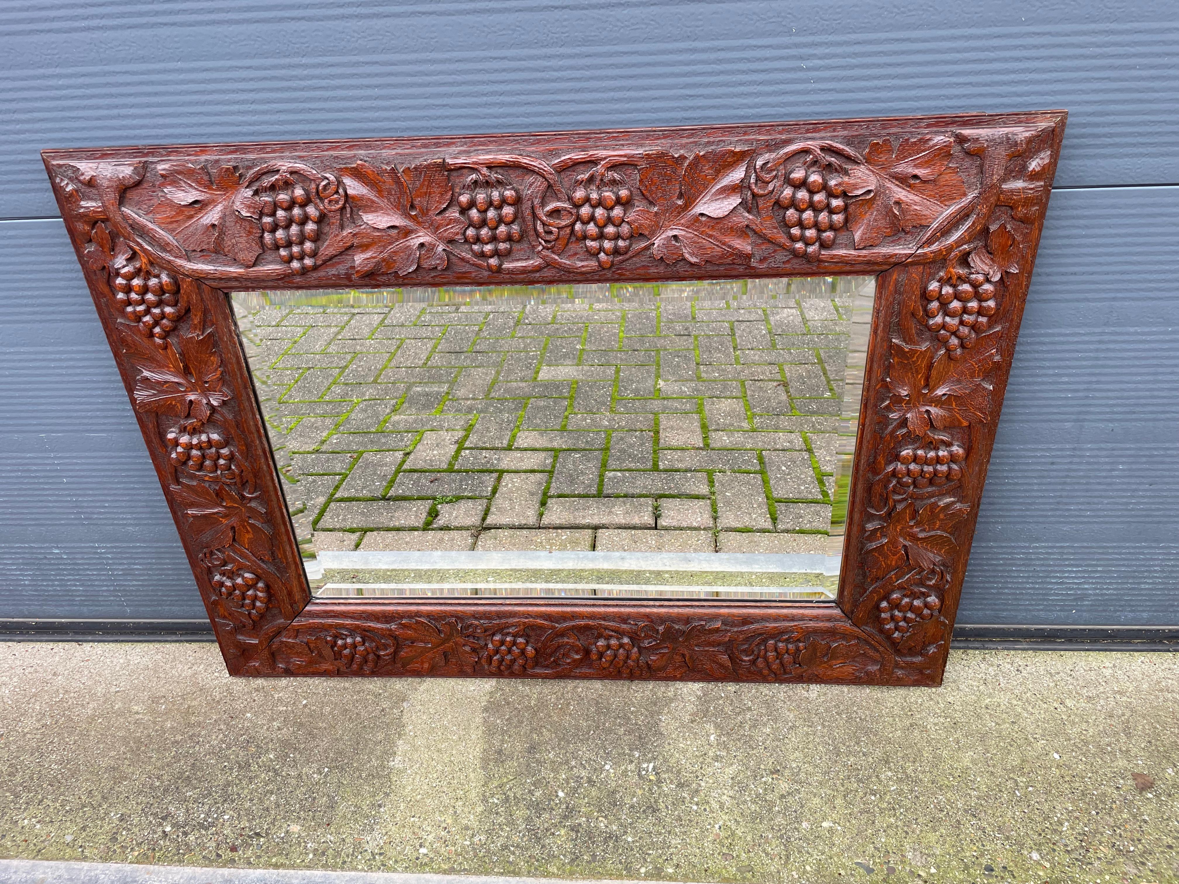 Hand Carved Wine Theme Arts & Crafts Wall Mirror with Grape Bunches & Leafs 1910 For Sale 9
