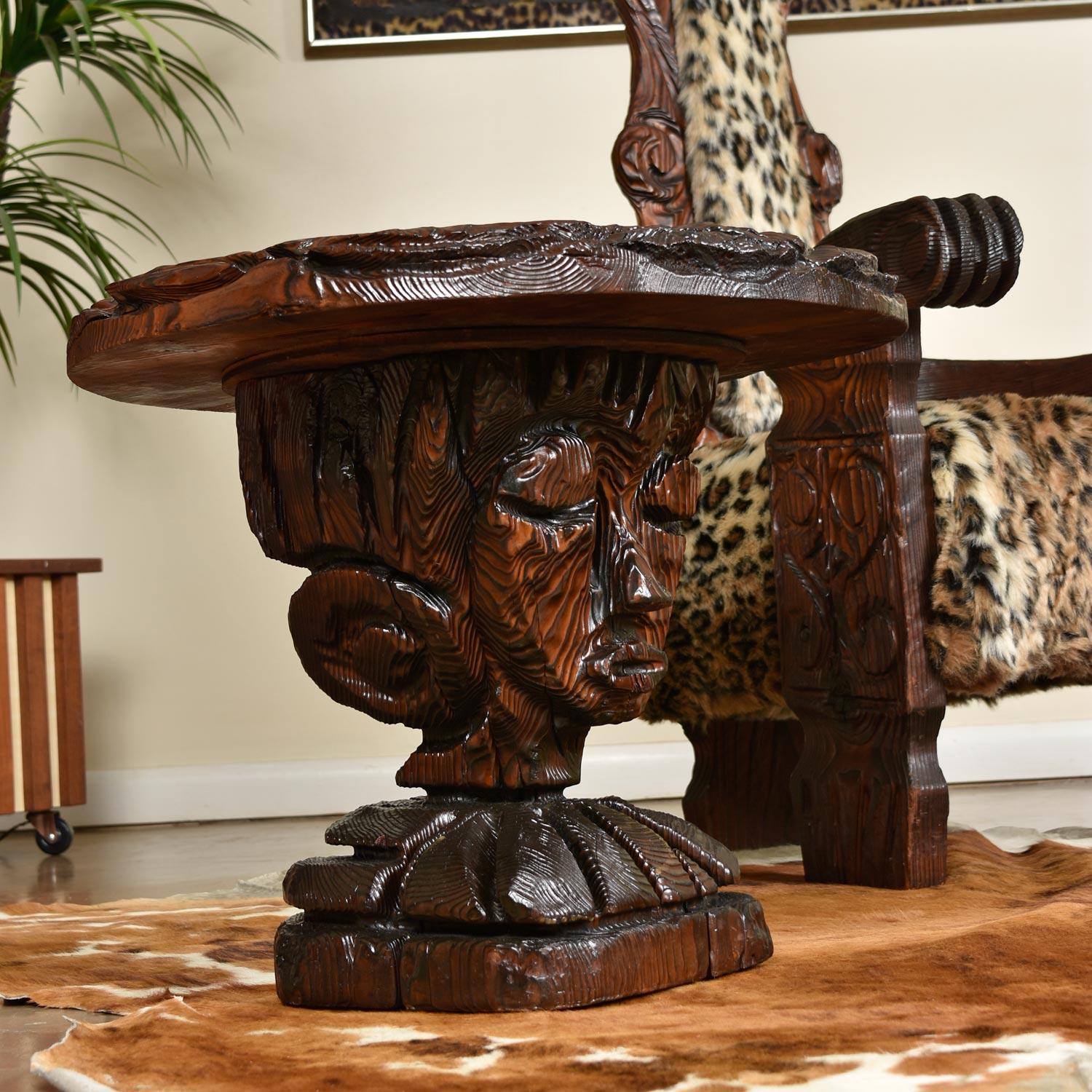 Cedar Hand Carved Witco Wood Female Figurative Cocktail Table