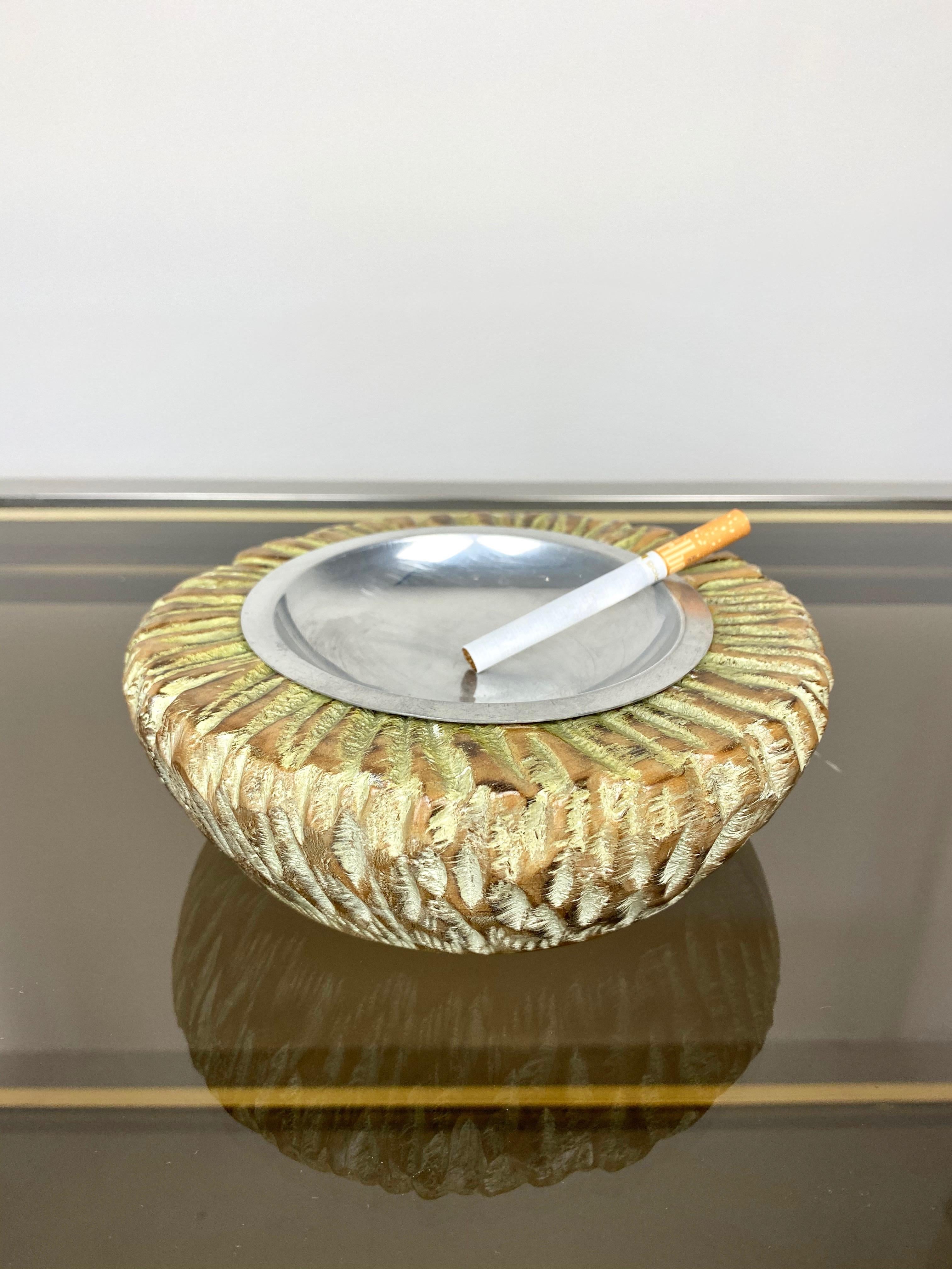 Mid-Century Modern Hand Carved Wood Ashtray by Aldo Tura for Macabo, Italy, 1950s For Sale