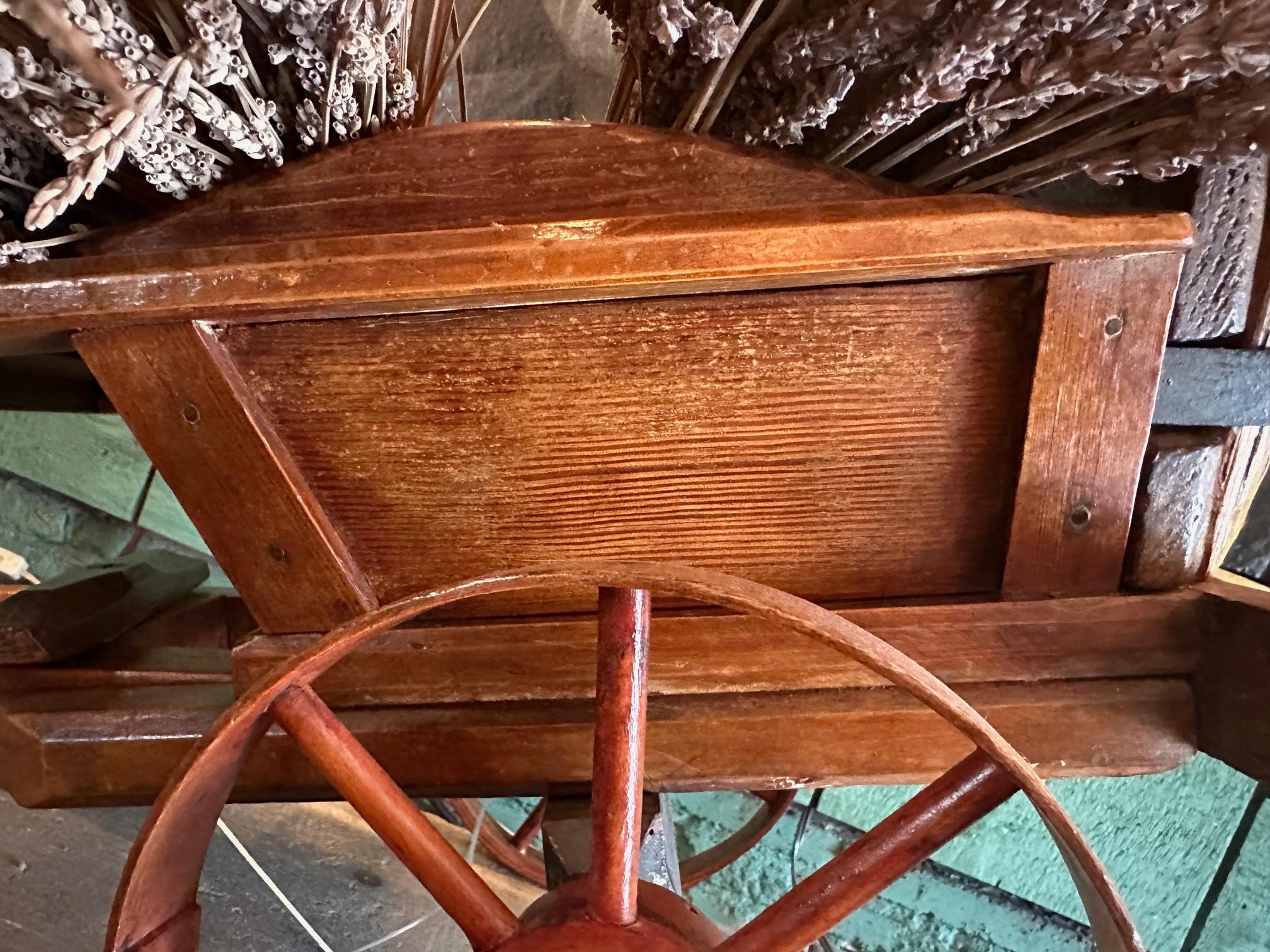 Hand Carved Wood Basket Decorative Object Wagon Toy Antique Centerpiece LA CA For Sale 6