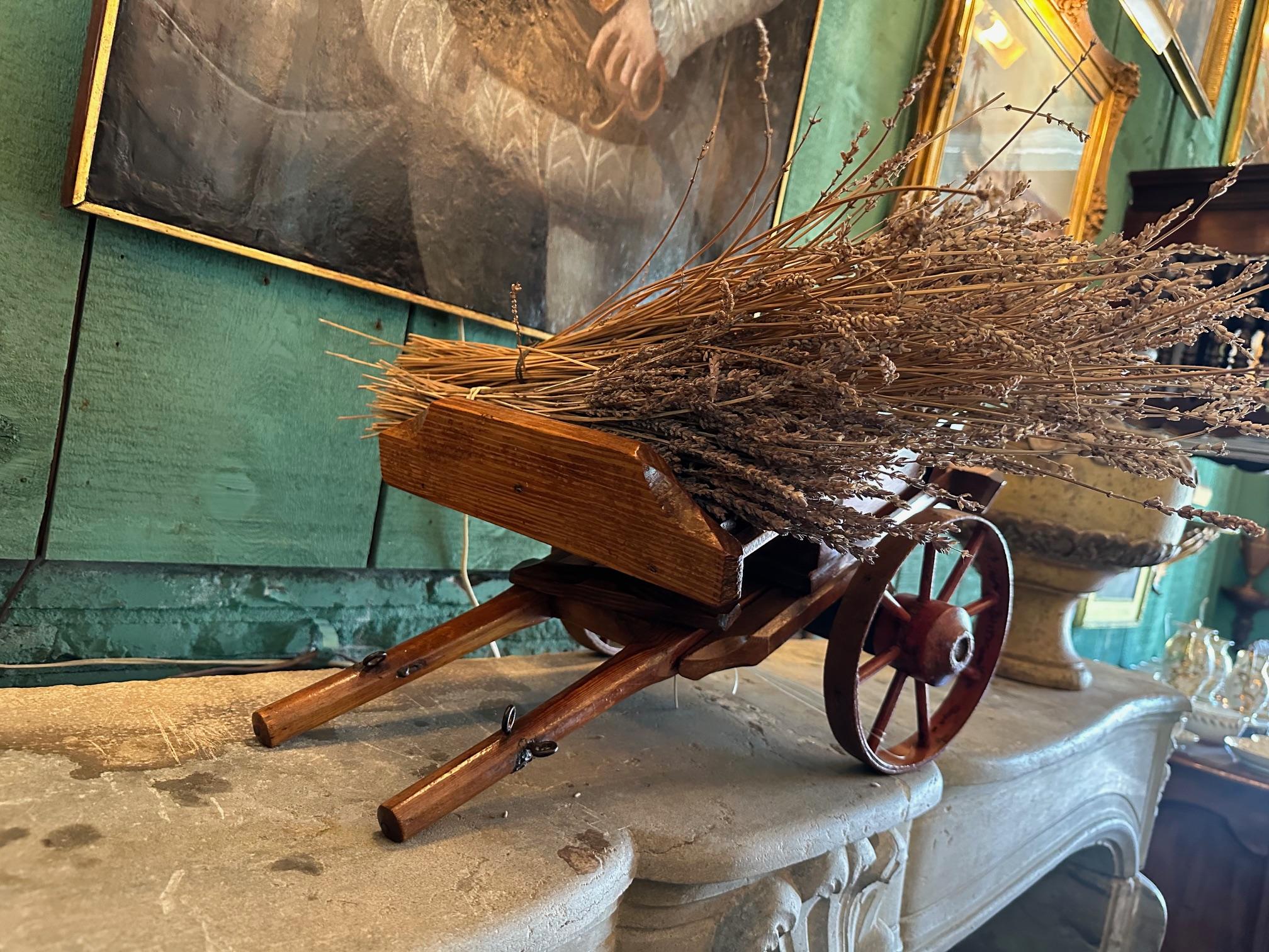 Hand Carved Wood Basket Decorative Object Wagon Toy Antique Centerpiece LA CA For Sale 9