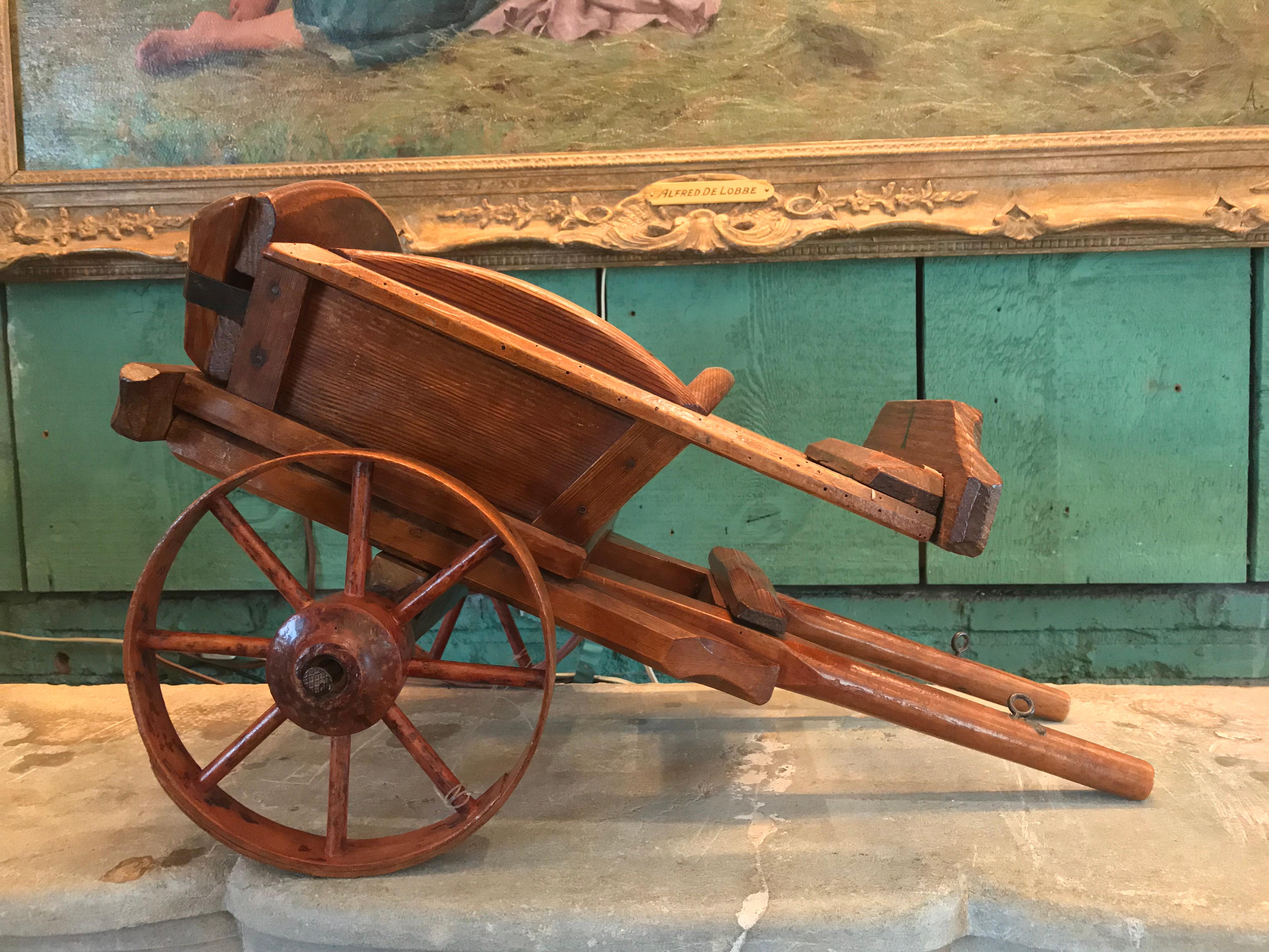 Hand Carved Wood Basket Decorative Object Wagon Toy Antique Centerpiece LA CA For Sale 13