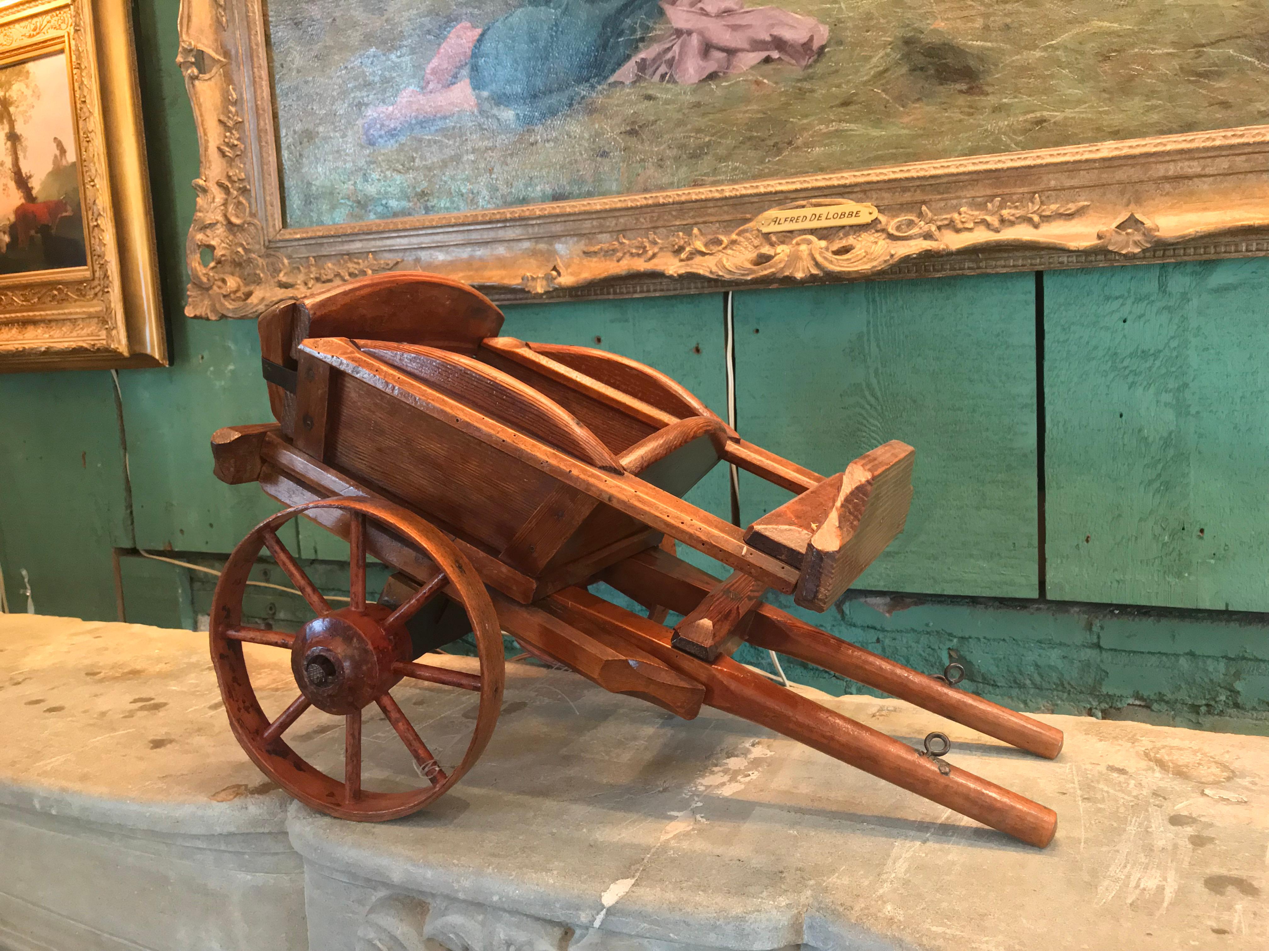 Hand Carved Wood Basket Decorative Object Wagon Toy Antique Centerpiece LA CA For Sale 14