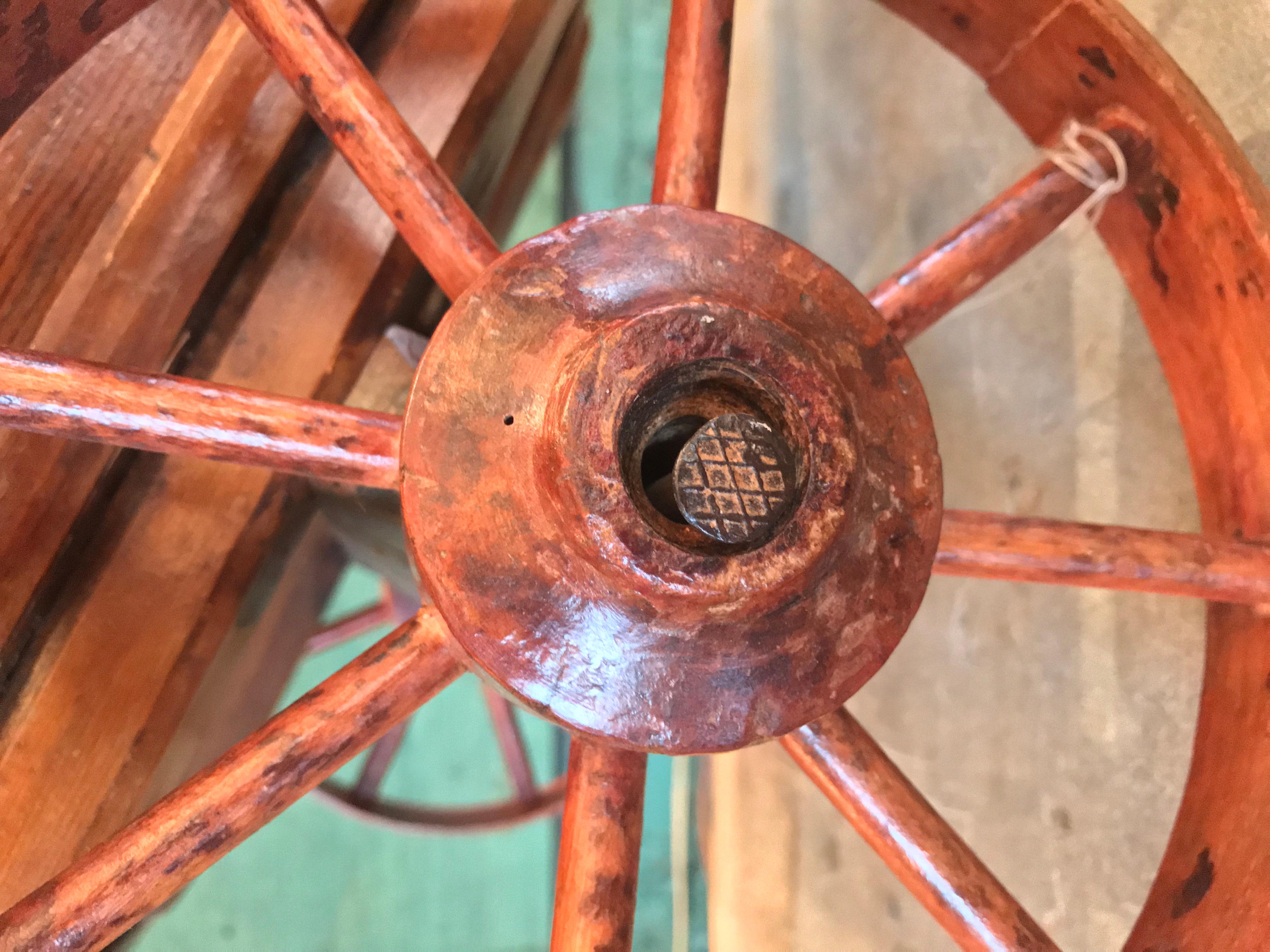 19th Century Hand Carved Wood Basket Decorative Object Wagon Toy Antique Centerpiece LA CA For Sale